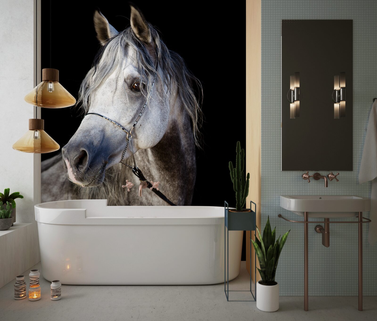 Fotobehang elegant silhouet van een paard op een donkere achtergrond