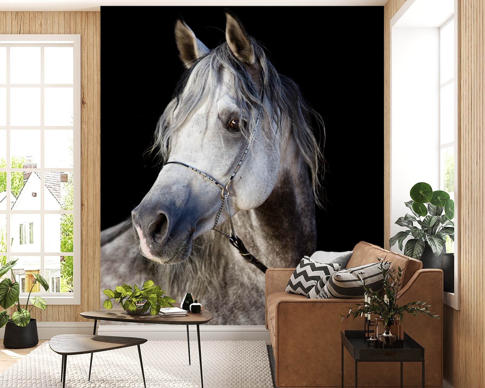 Fotobehang elegant silhouet van een paard op een donkere achtergrond