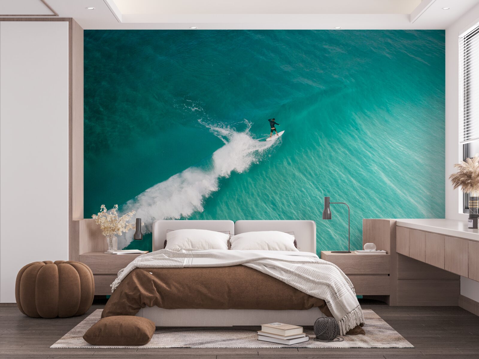 Fotobehang een eenzame surfer in de uitgestrektheid van de oceaan