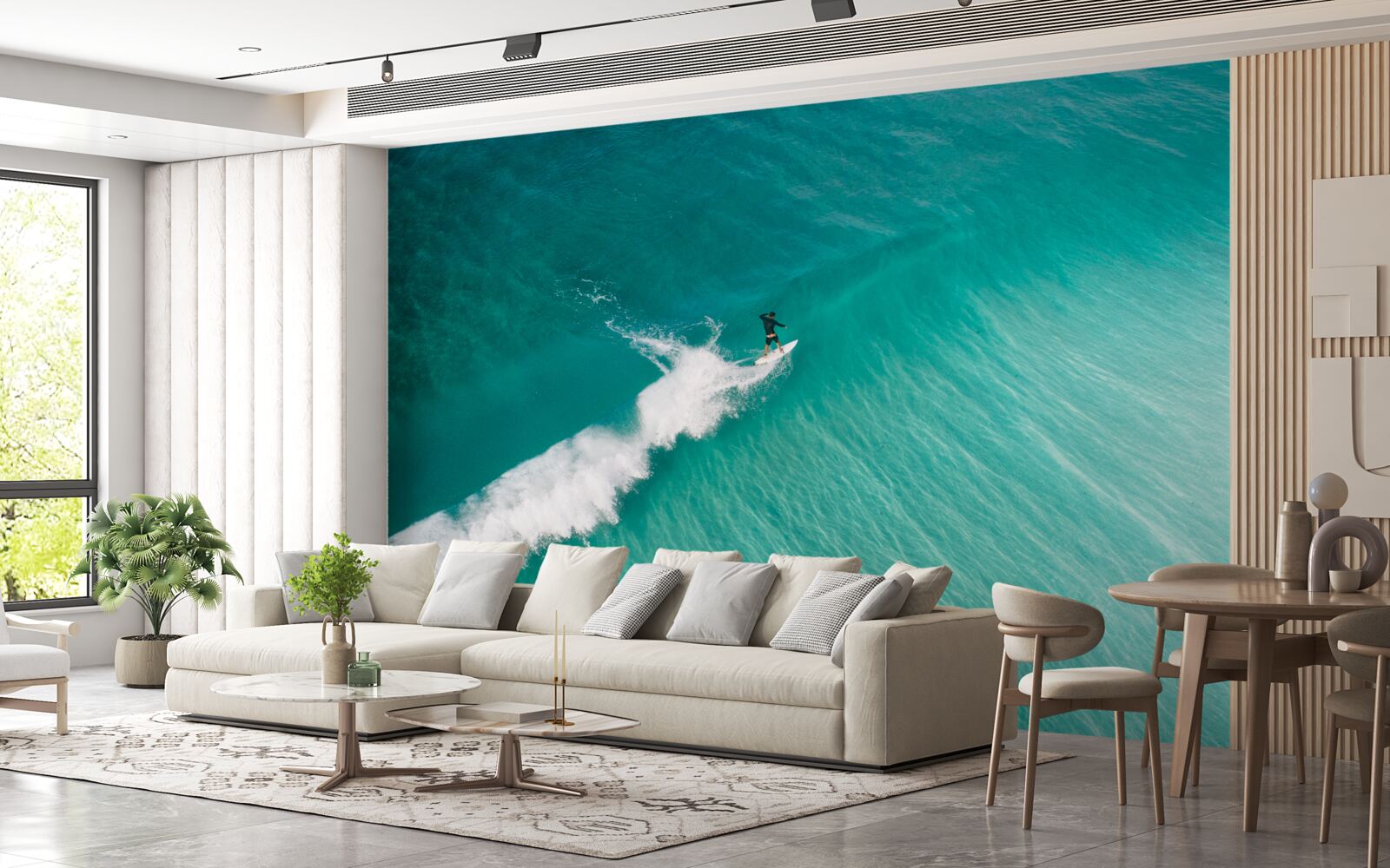 Fotobehang een eenzame surfer in de uitgestrektheid van de oceaan