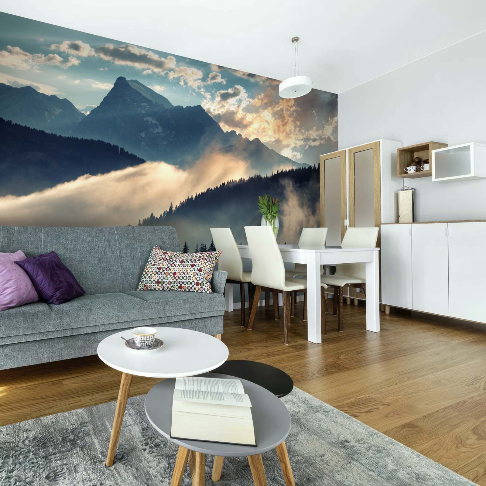 Fotobehang ochtend onder de majestueuze bergtoppen