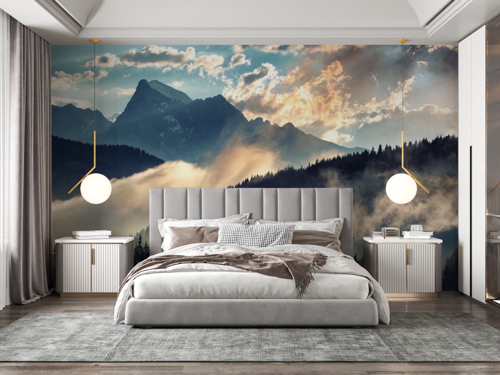 Fotobehang ochtend onder de majestueuze bergtoppen