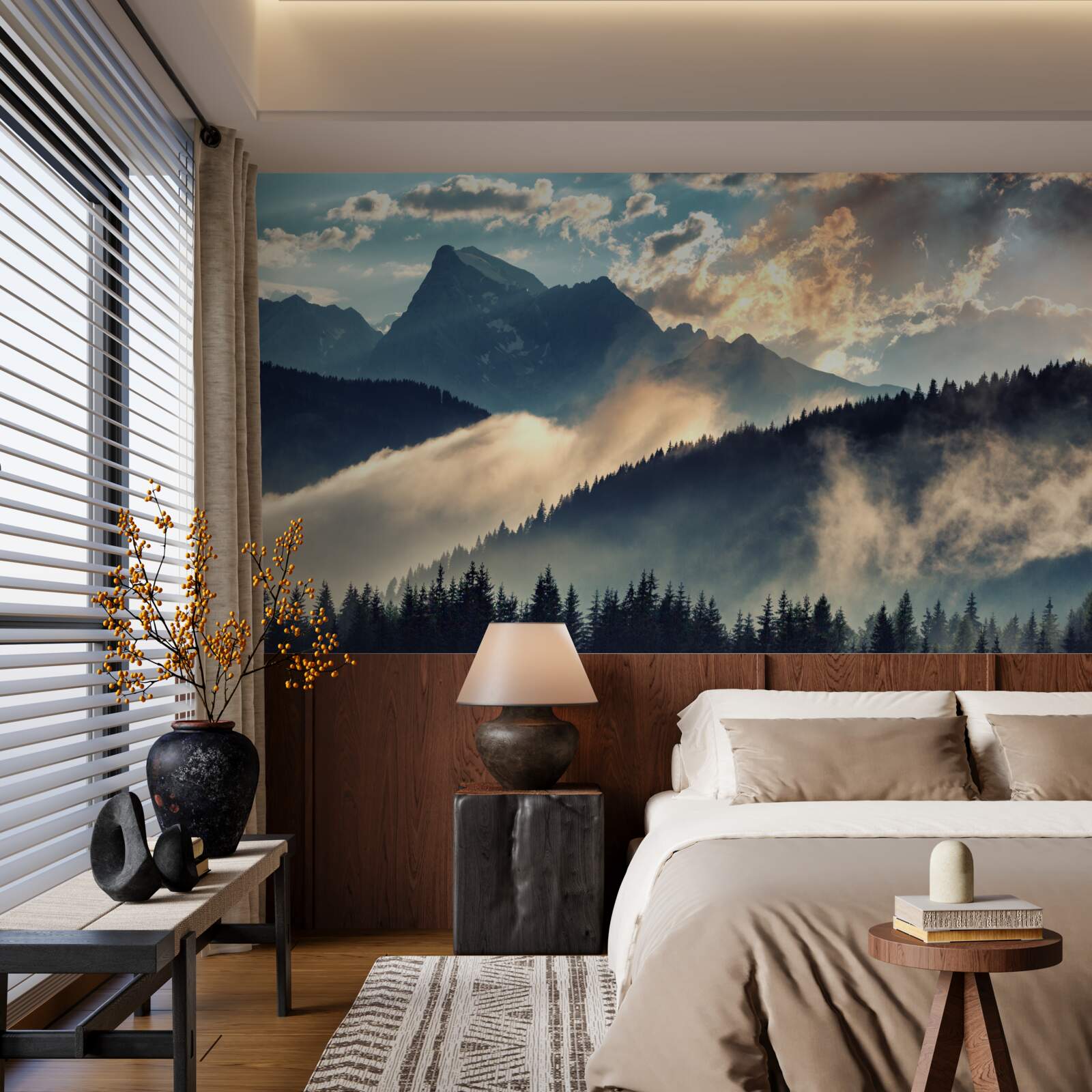 Fotobehang ochtend onder de majestueuze bergtoppen