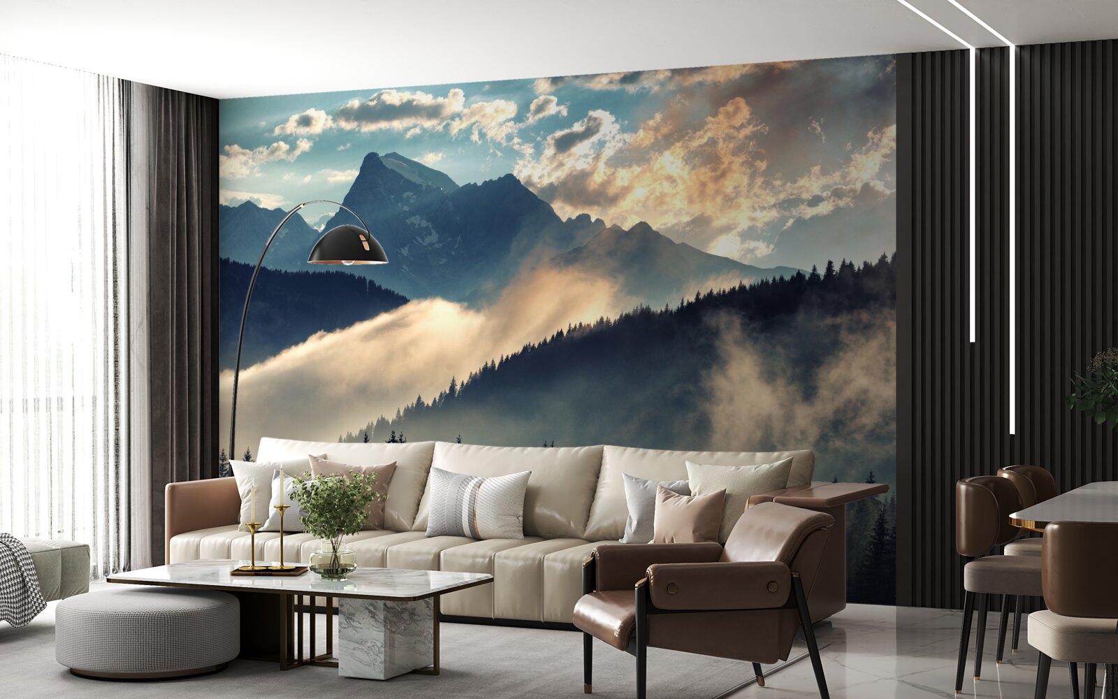 Fotobehang ochtend onder de majestueuze bergtoppen