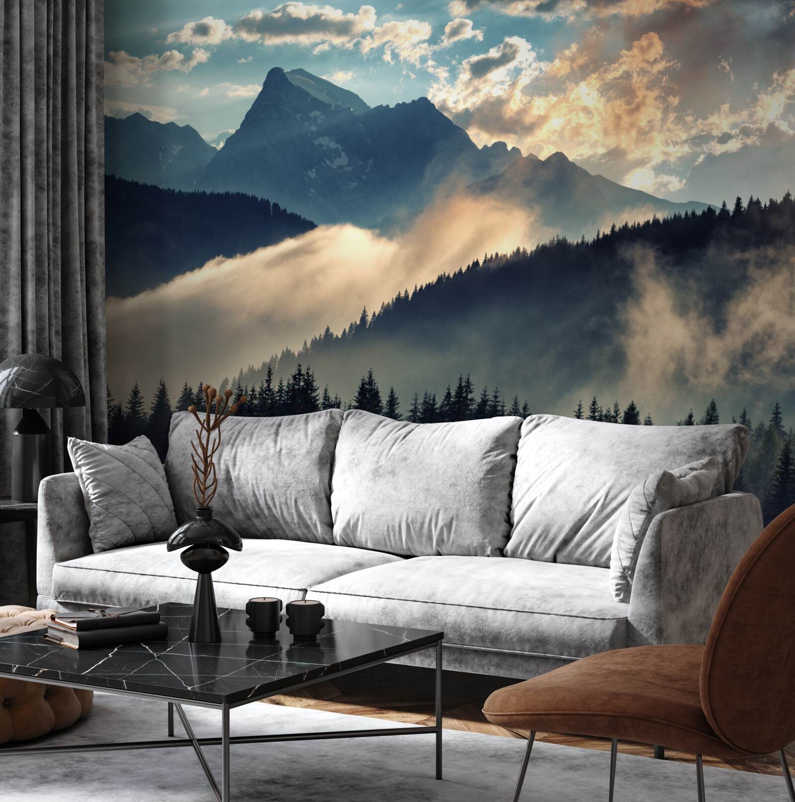 Fotobehang ochtend onder de majestueuze bergtoppen