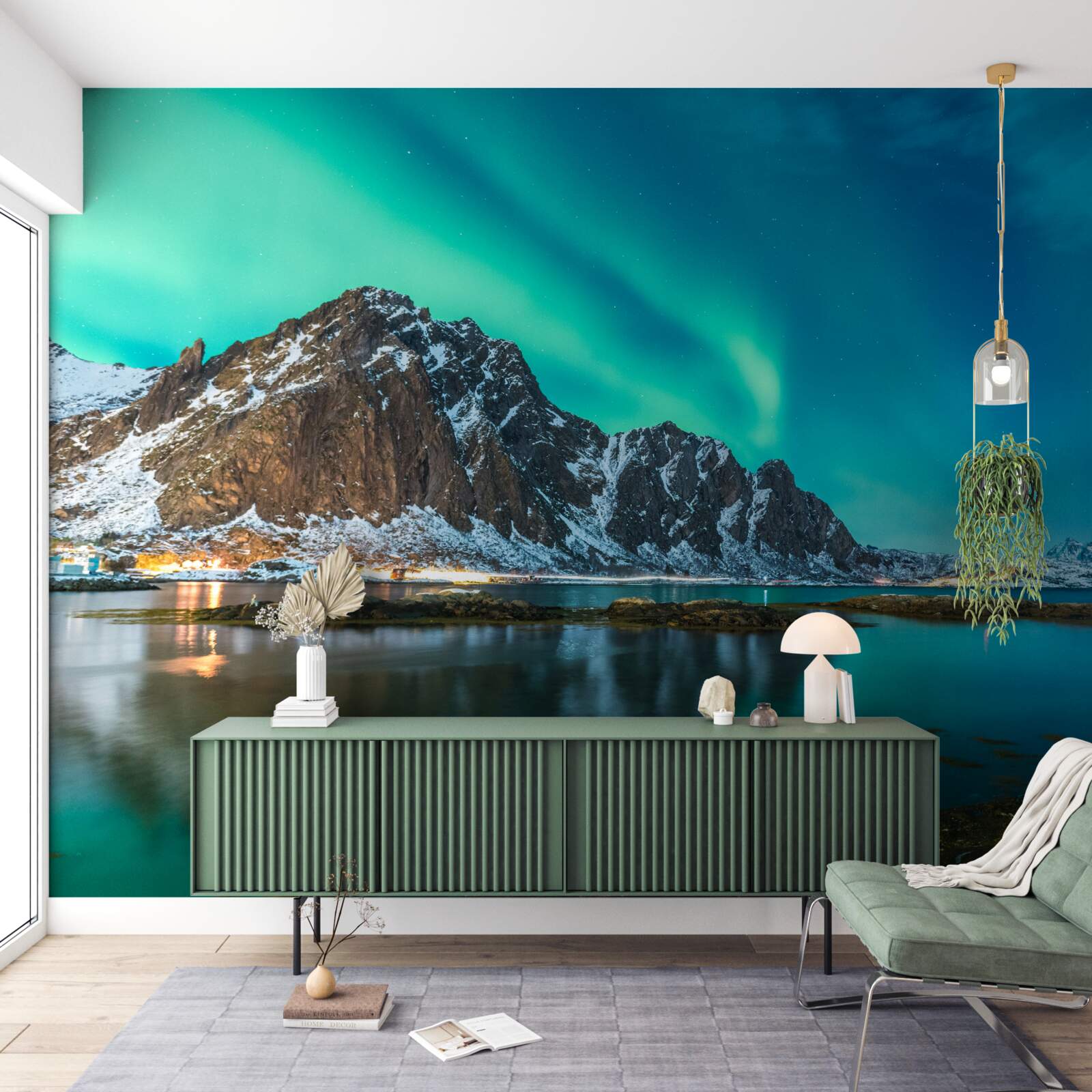 Fotobehang aurora borealis boven de top