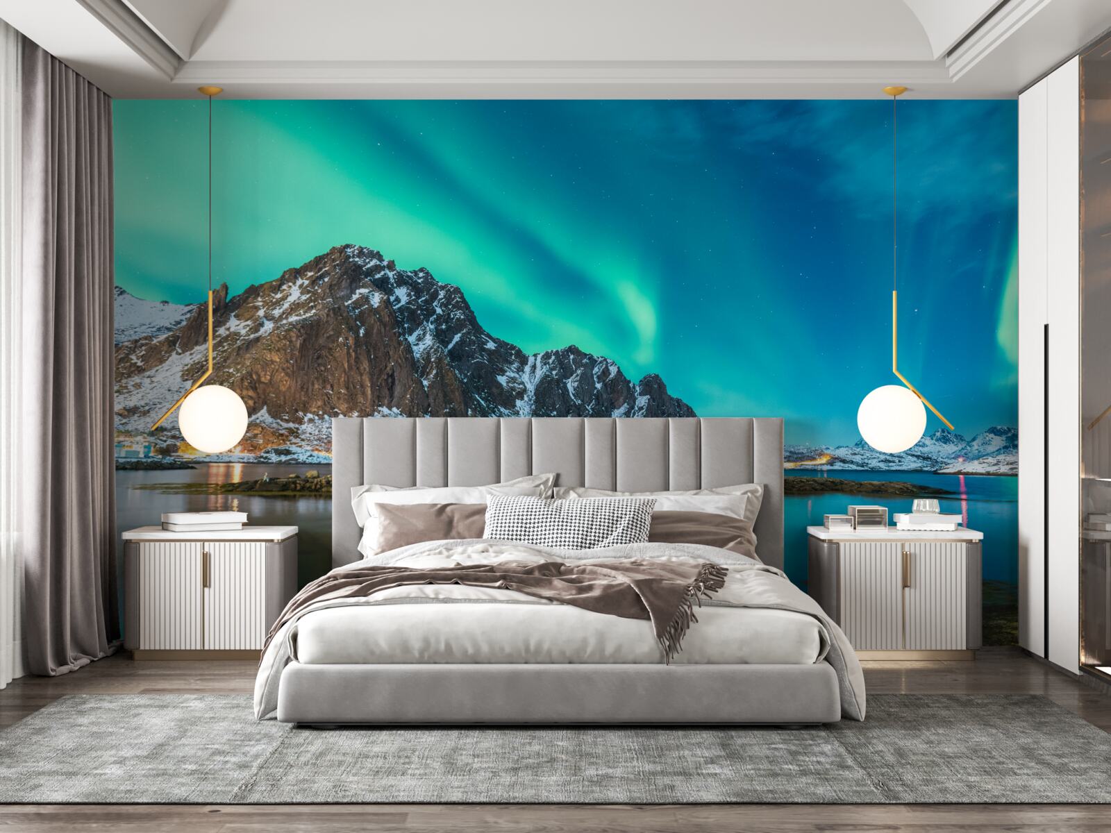 Fotobehang aurora borealis boven de top