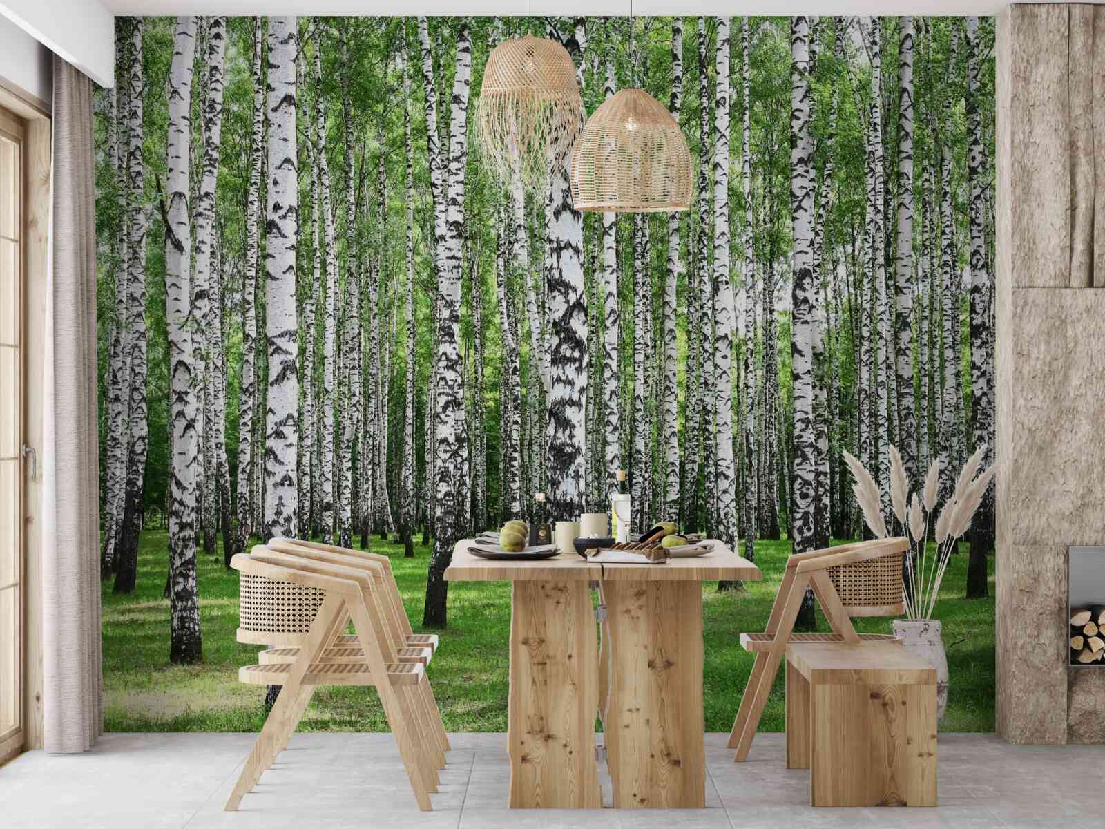 Fotobehang uitgestrekt berkenbos