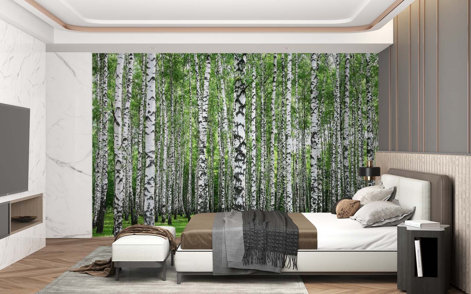 Fotobehang uitgestrekt berkenbos