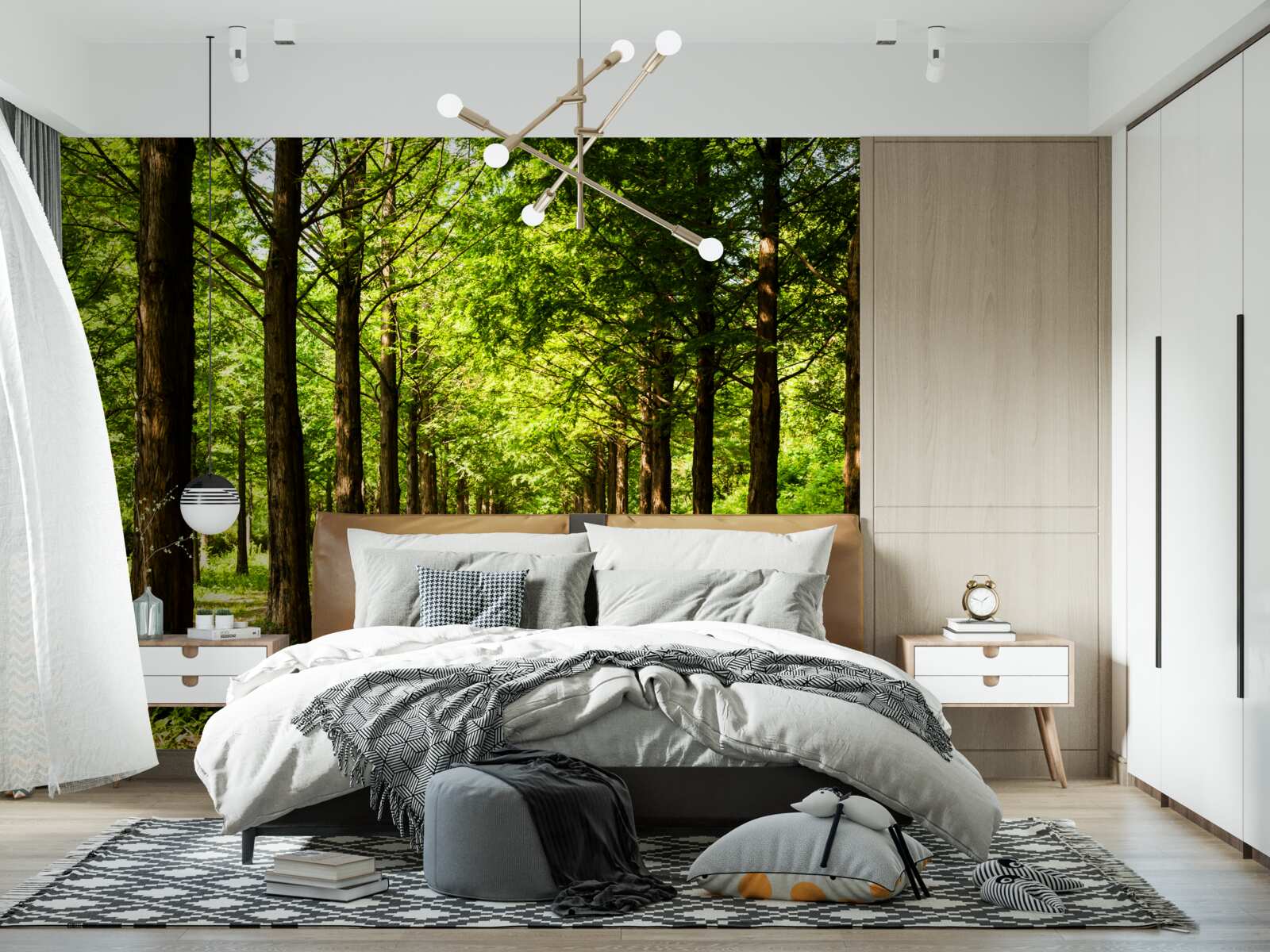 Fotobehang ruim pad tussen smaragdgroene bomen