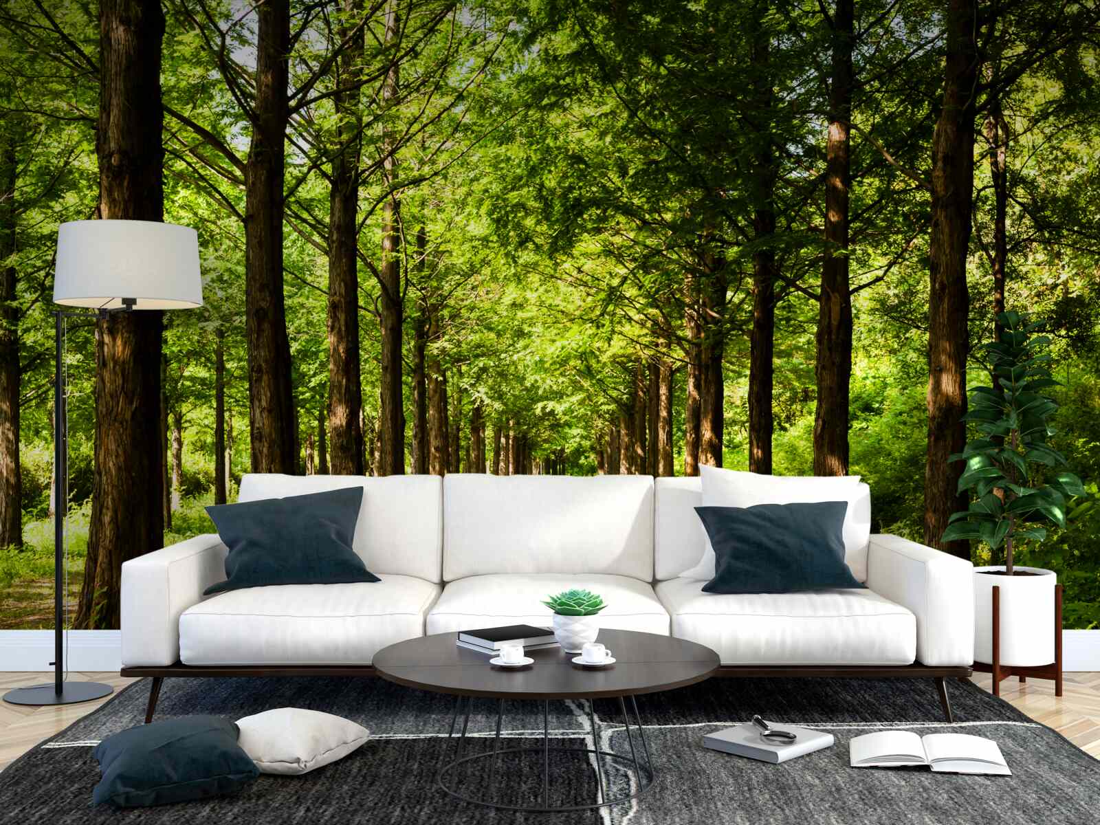 Fotobehang ruim pad tussen smaragdgroene bomen