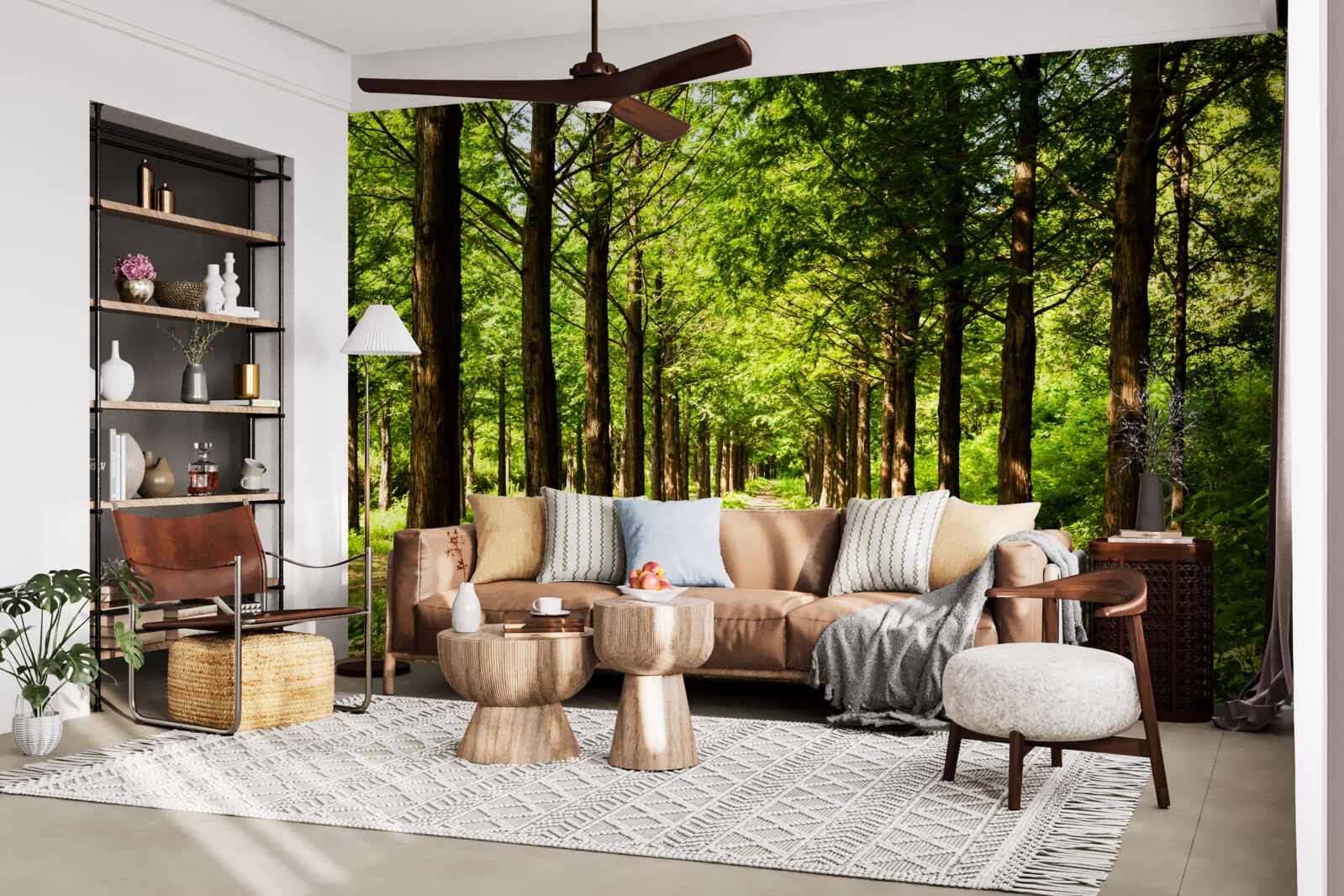 Fotobehang ruim pad tussen smaragdgroene bomen