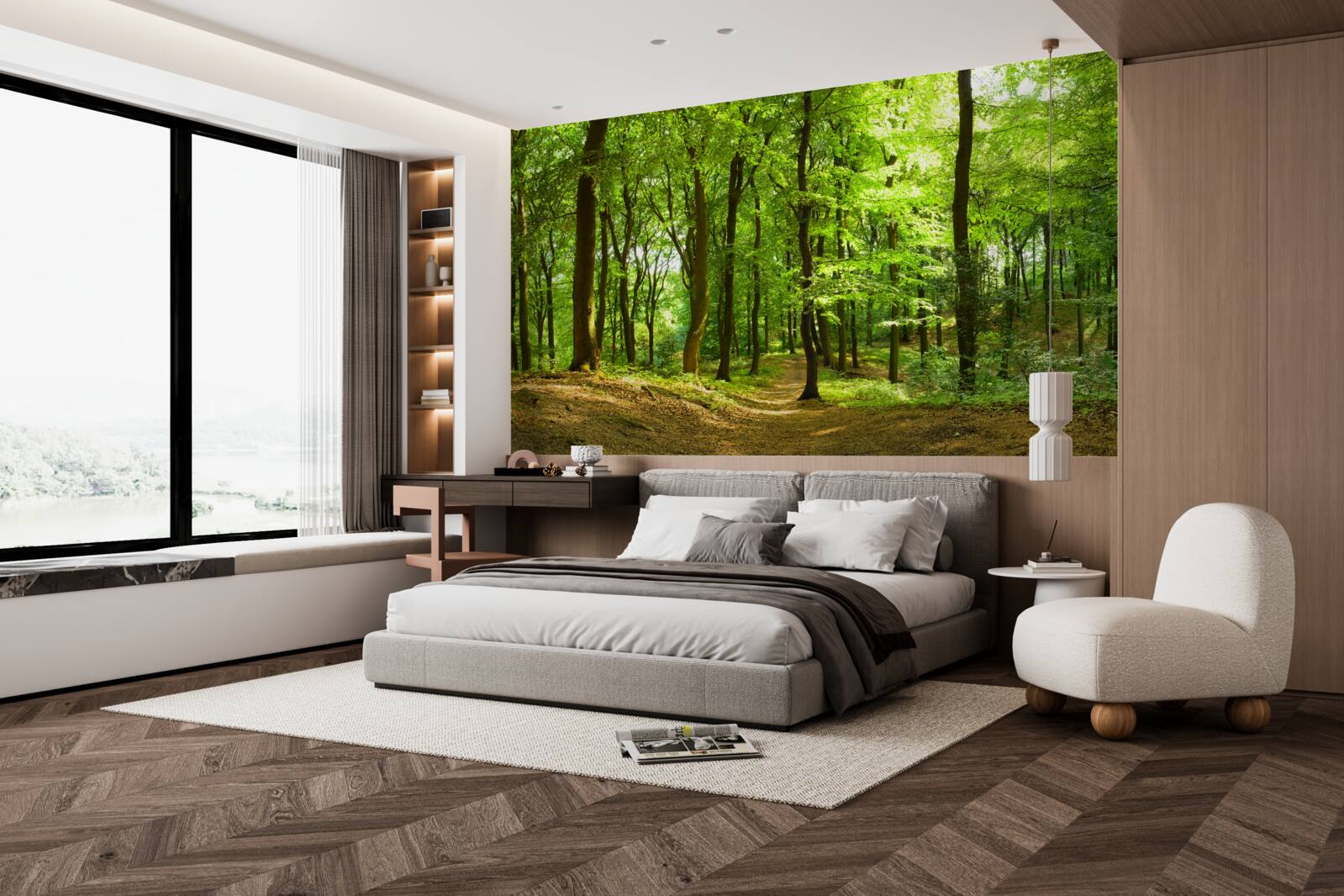 Fotobehang gazon in een dicht smaragdgroen bos