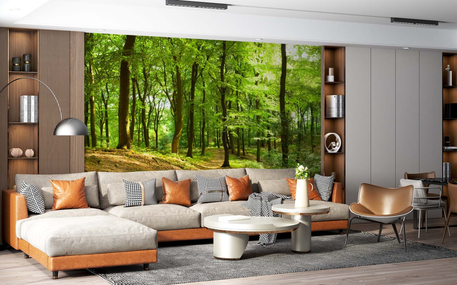 Fotobehang gazon in een dicht smaragdgroen bos