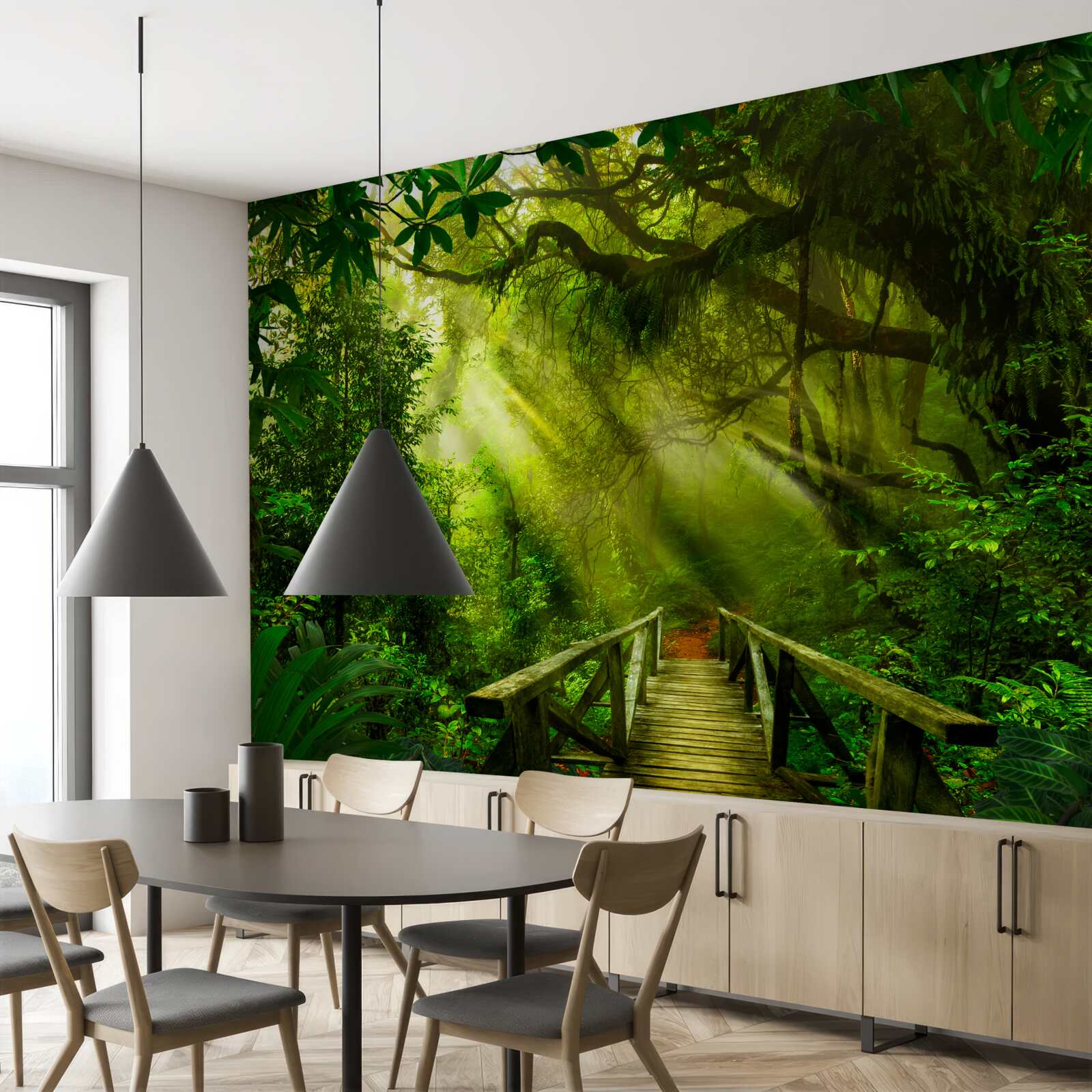 Fotobehang een brug diep in het bos