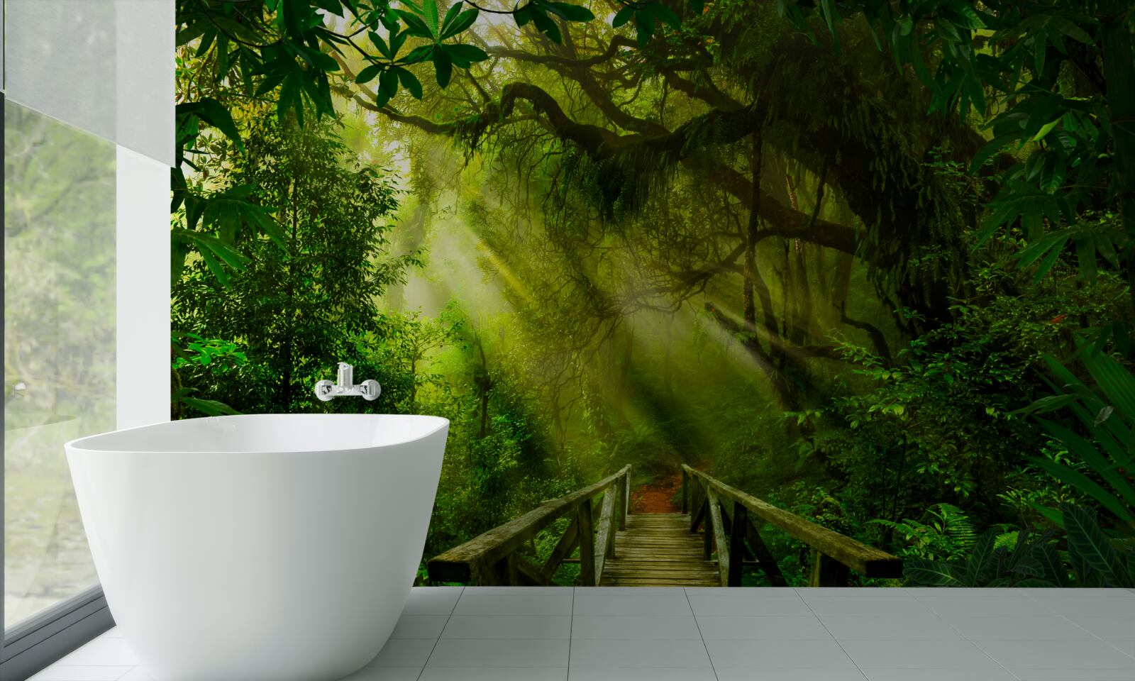 Fotobehang een brug diep in het bos