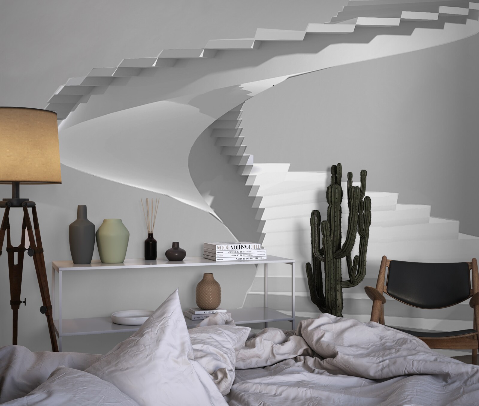 Fotobehang witte draaiende trap