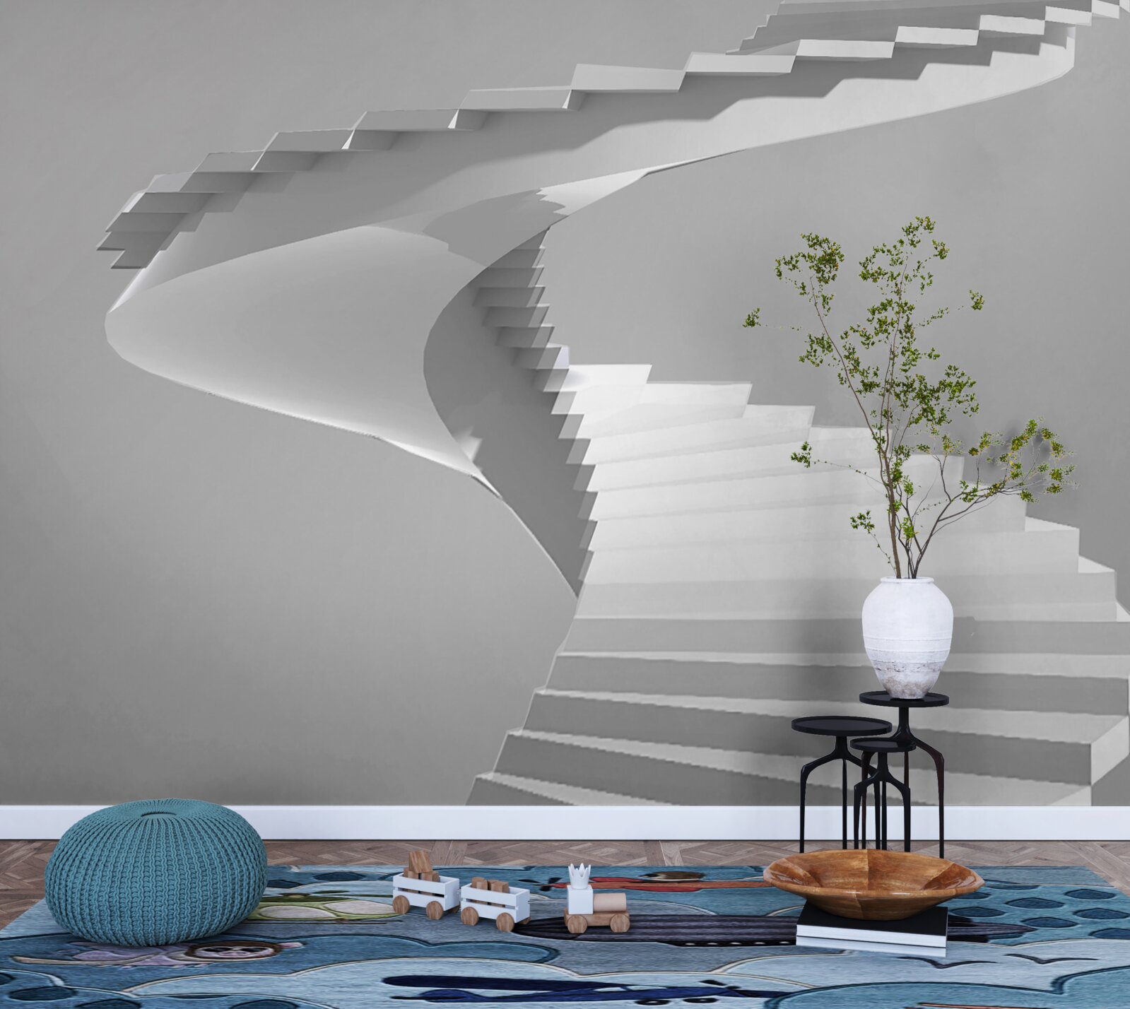 Fotobehang witte draaiende trap