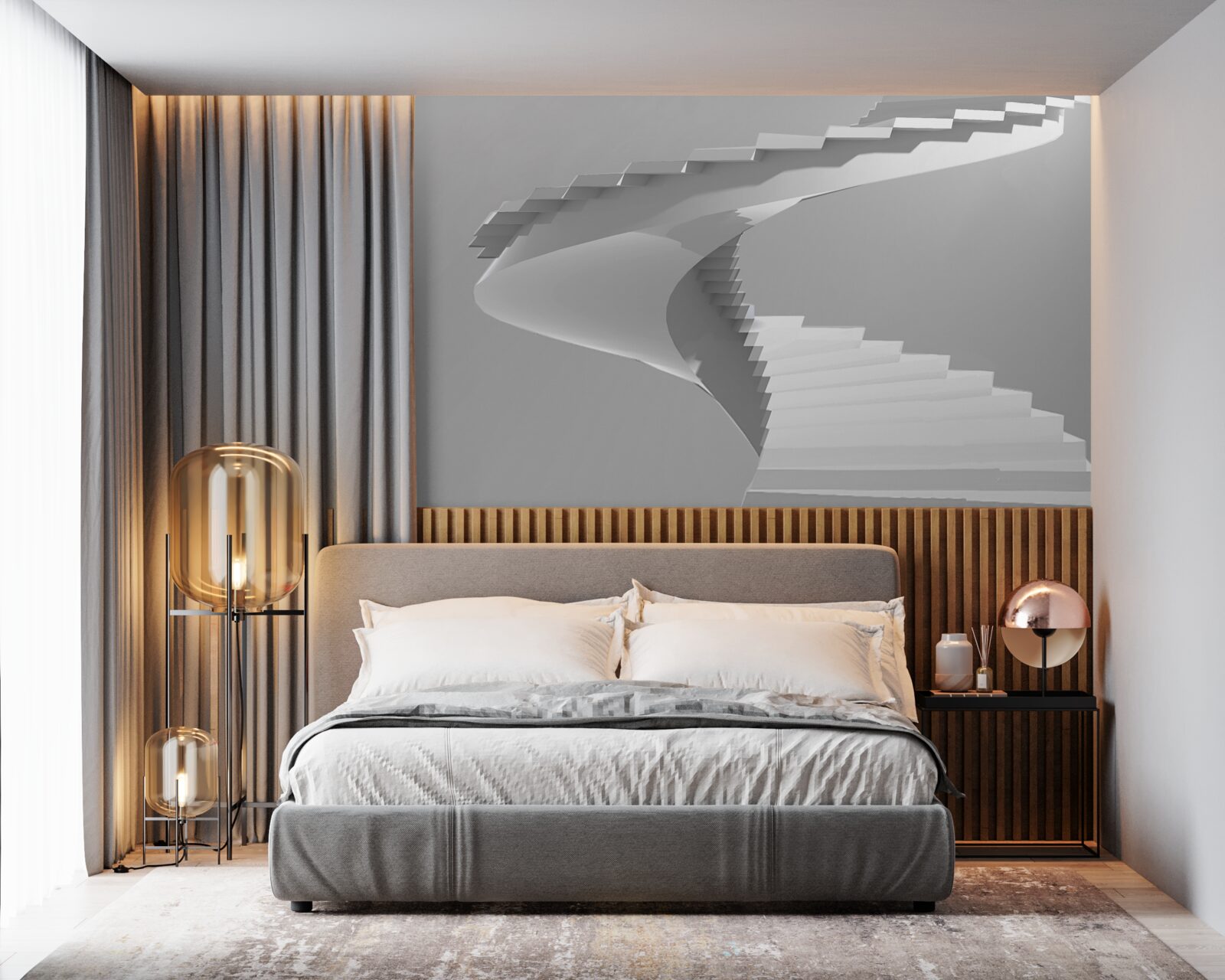 Fotobehang witte draaiende trap