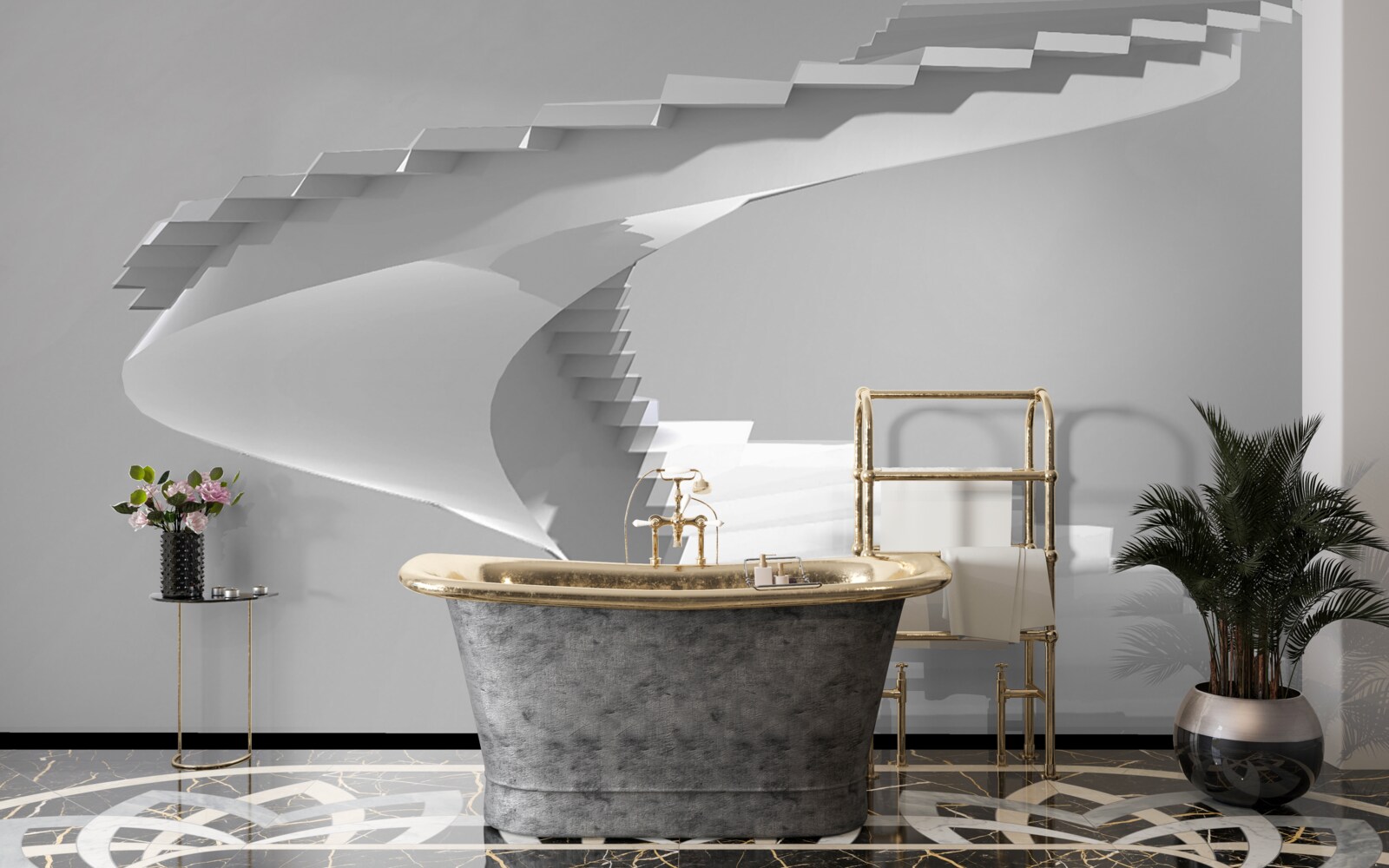 Fotobehang witte draaiende trap