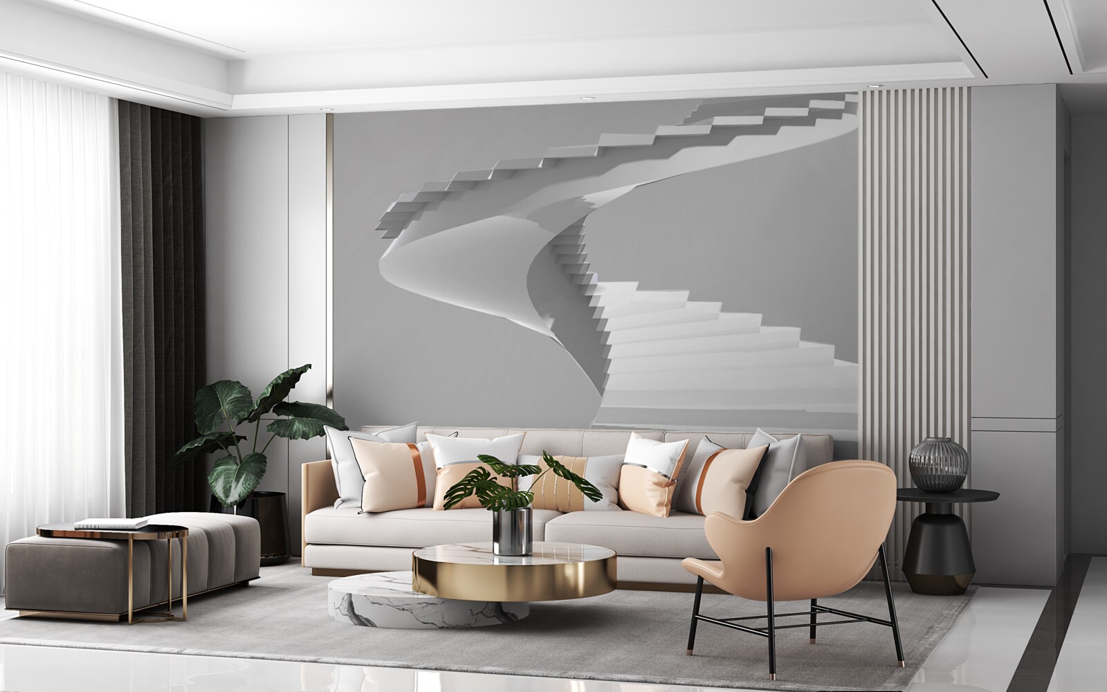 Fotobehang witte draaiende trap