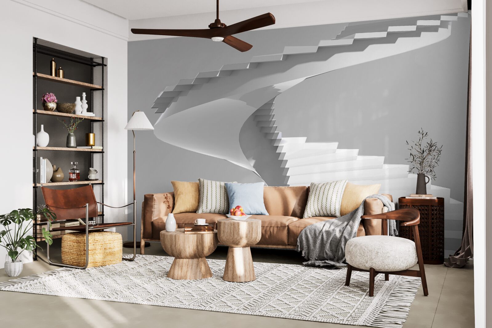 Fotobehang witte draaiende trap