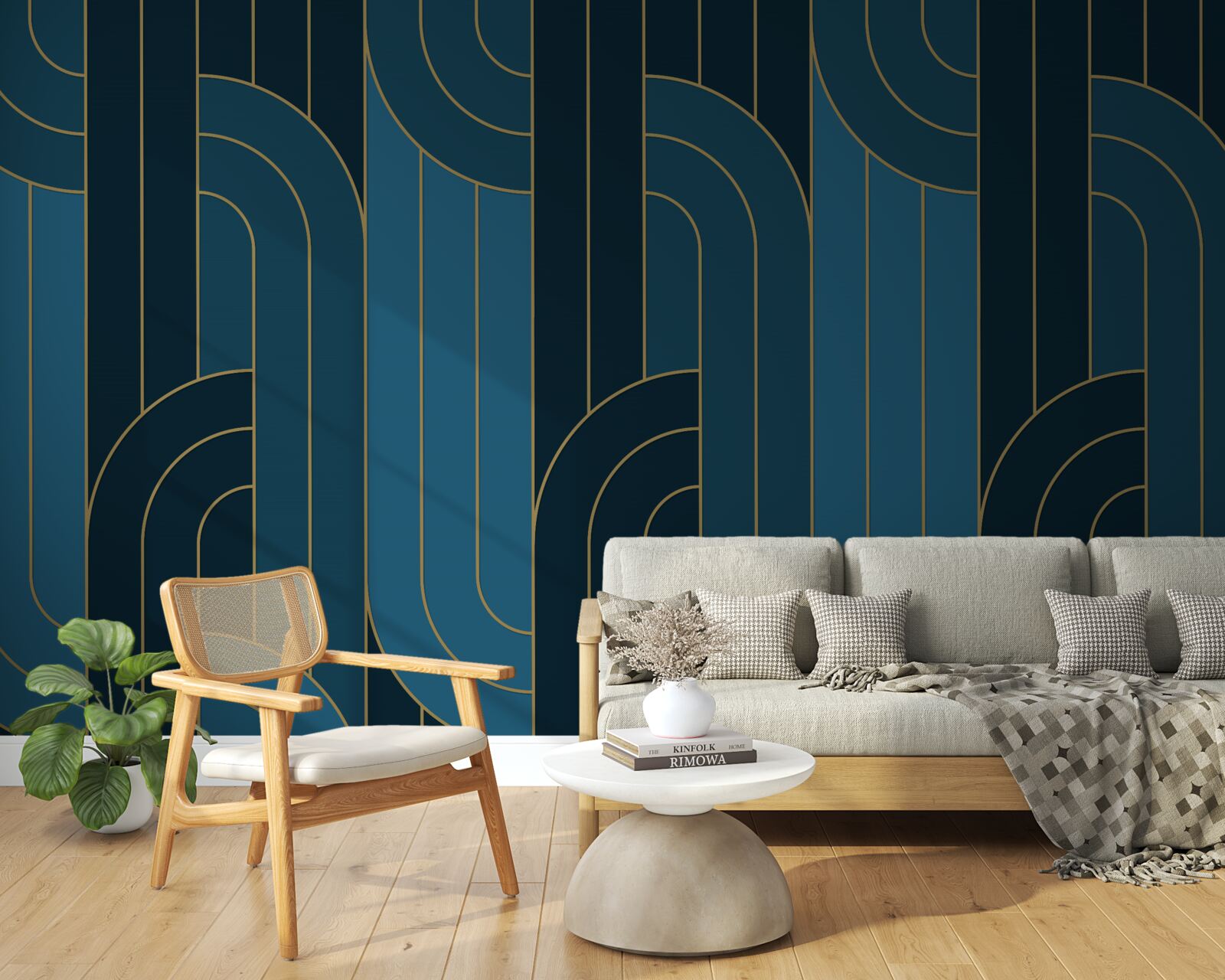 Fotobehang Diepblauwe lijnen die onderling verbonden zijn