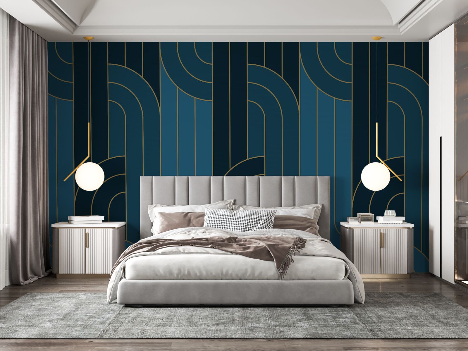 Fotobehang Diepblauwe lijnen die onderling verbonden zijn