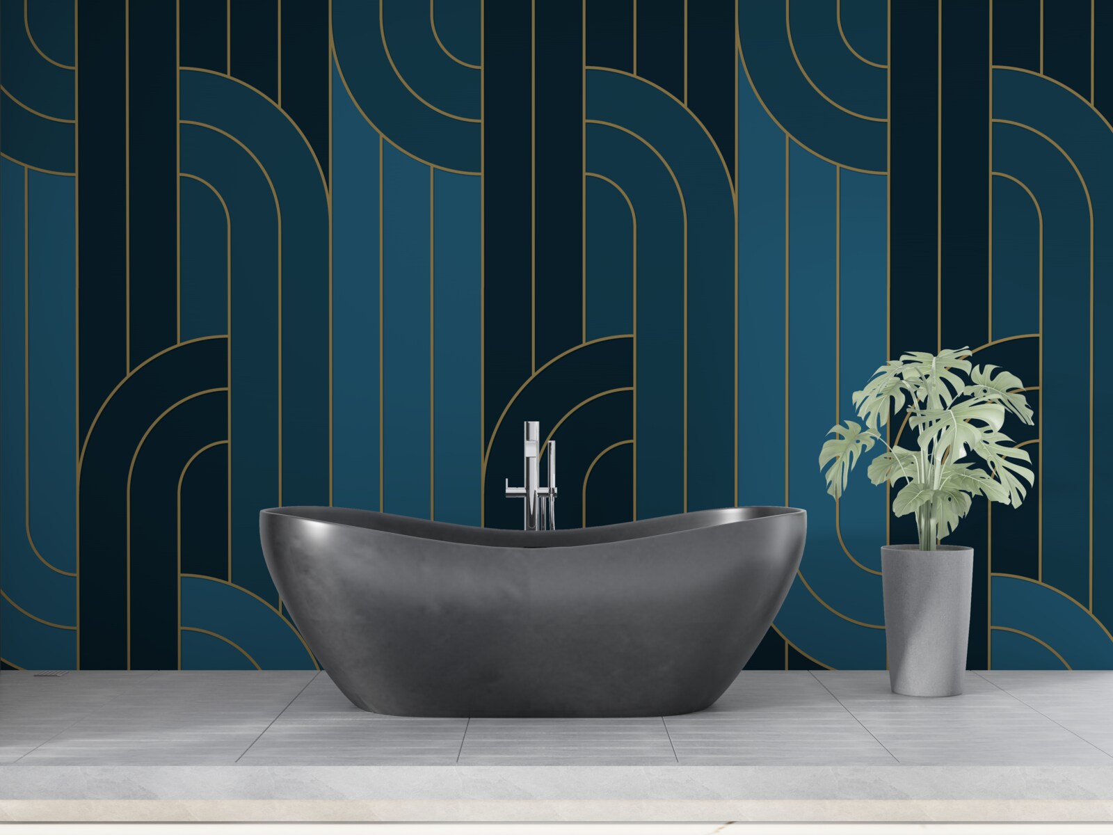 Fotobehang Diepblauwe lijnen die onderling verbonden zijn