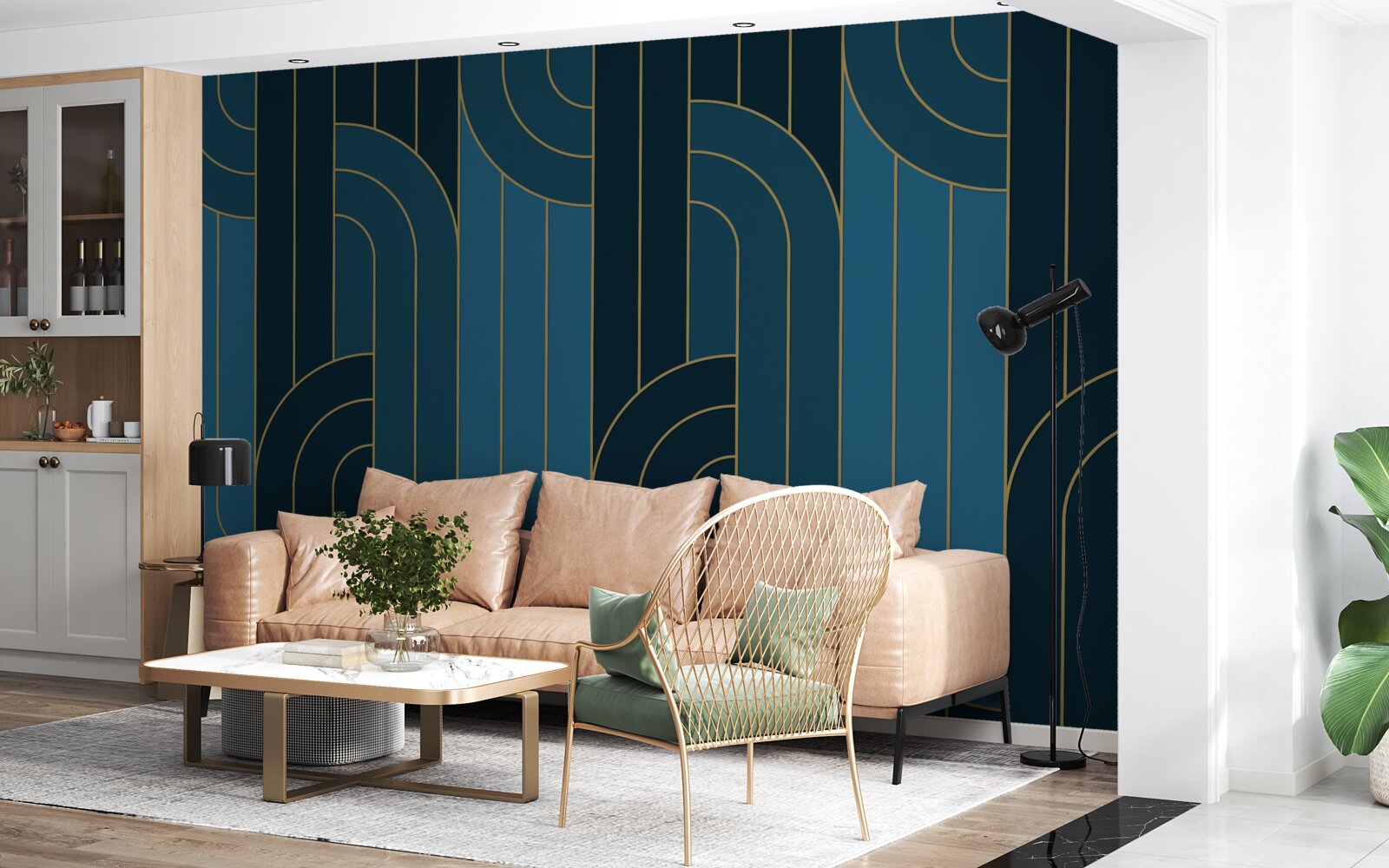 Fotobehang Diepblauwe lijnen die onderling verbonden zijn