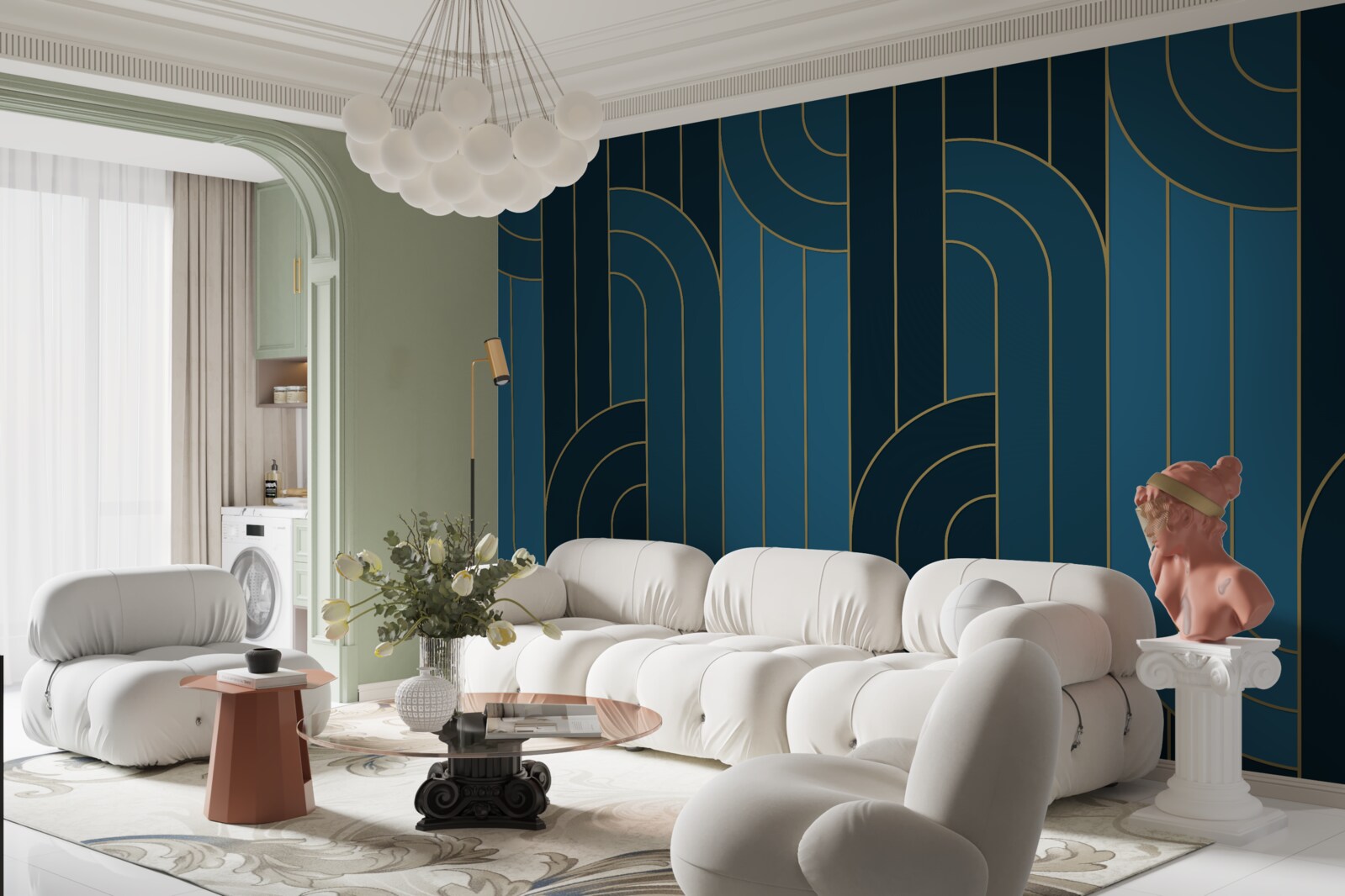 Fotobehang Diepblauwe lijnen die onderling verbonden zijn