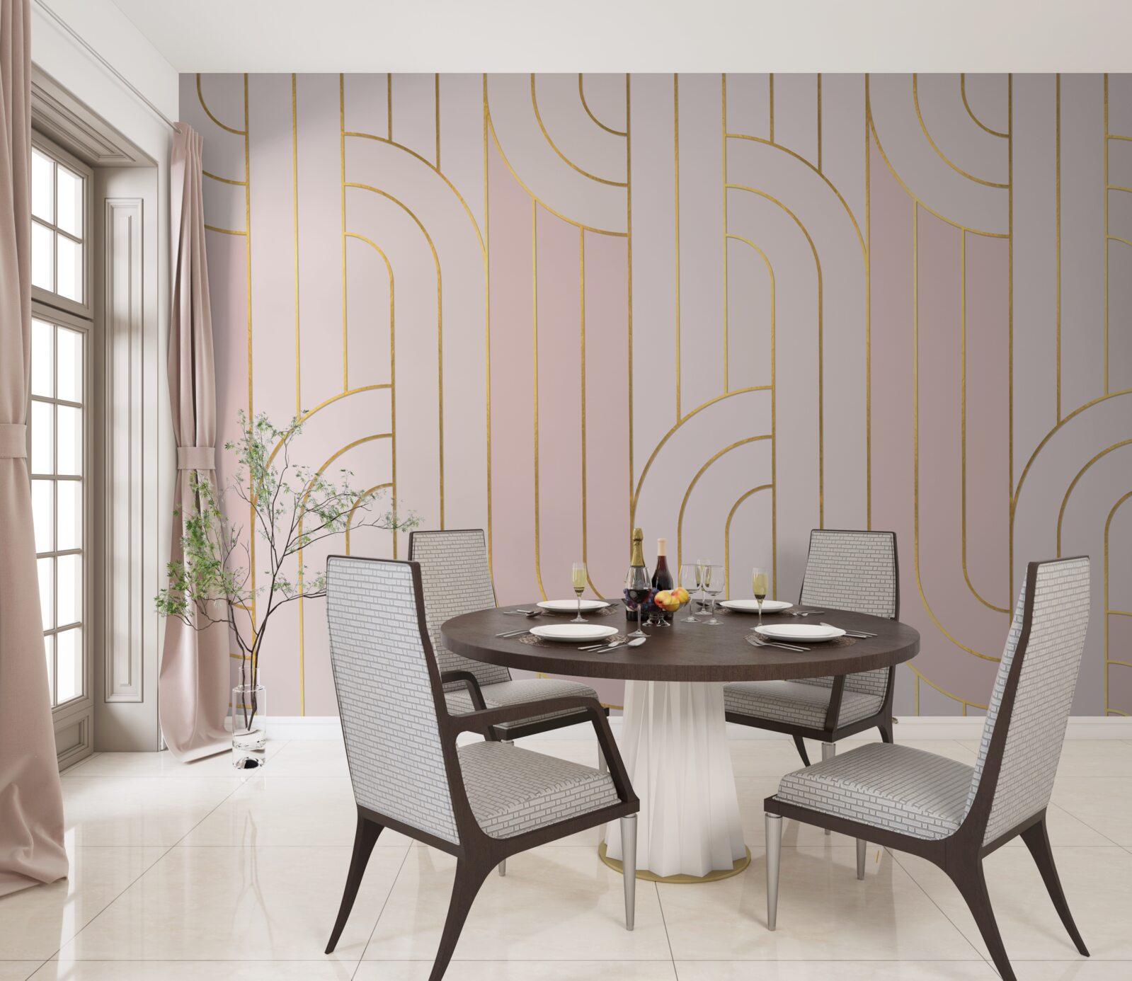 Fotobehang zachtroze lijnen