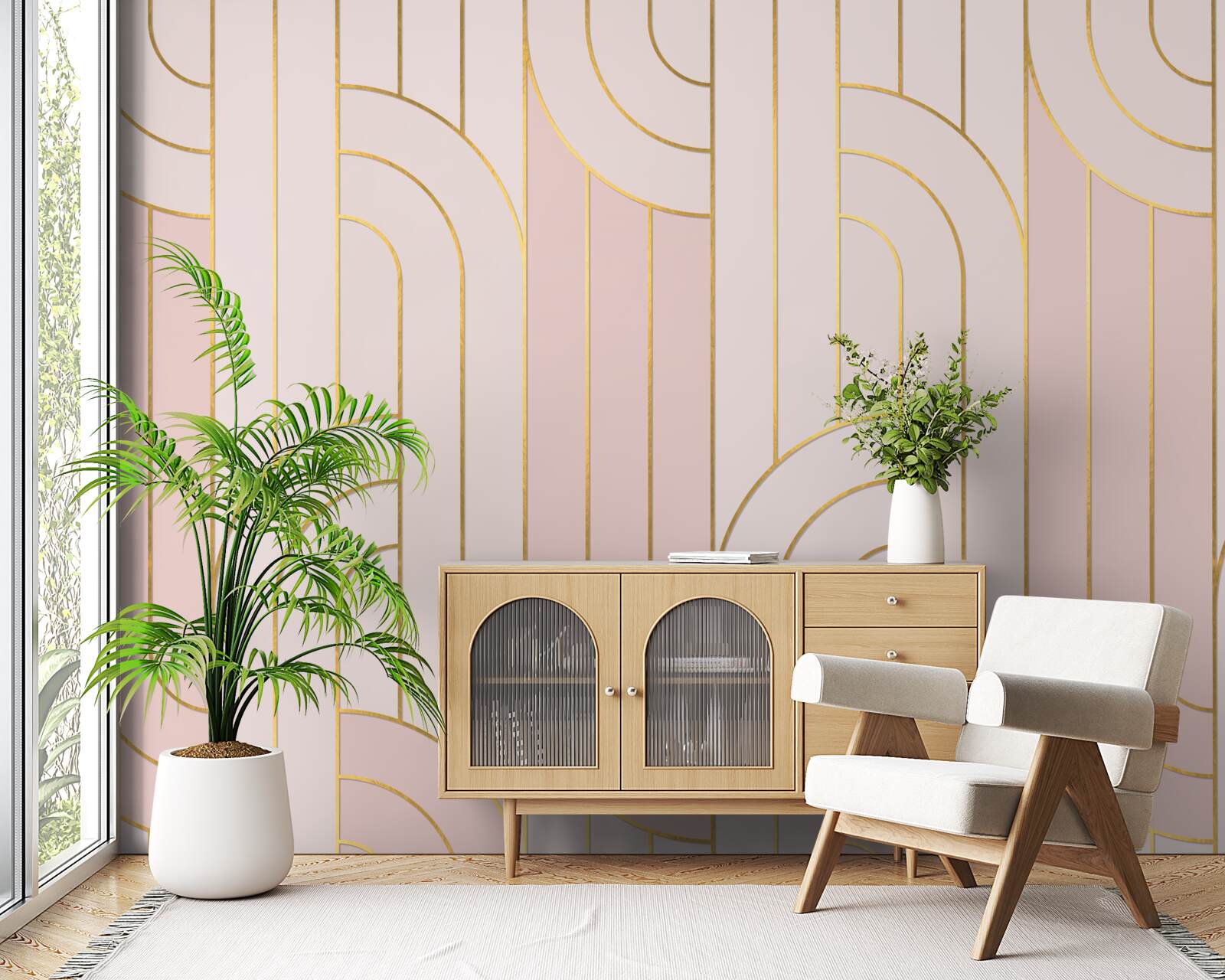 Fotobehang zachtroze lijnen