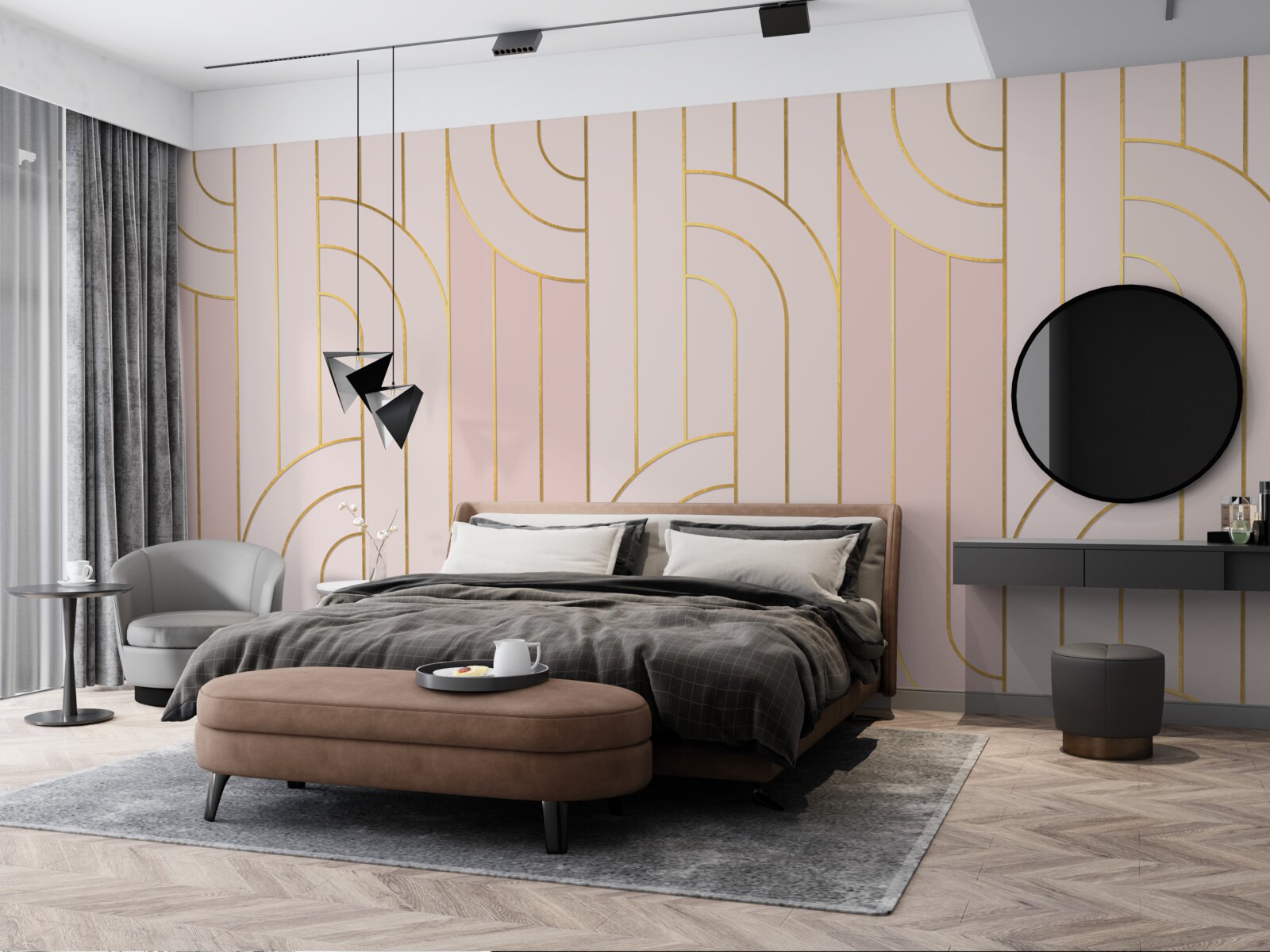 Fotobehang zachtroze lijnen