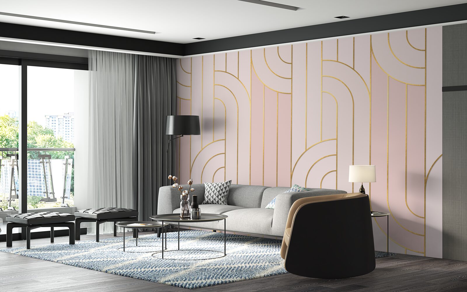 Fotobehang zachtroze lijnen