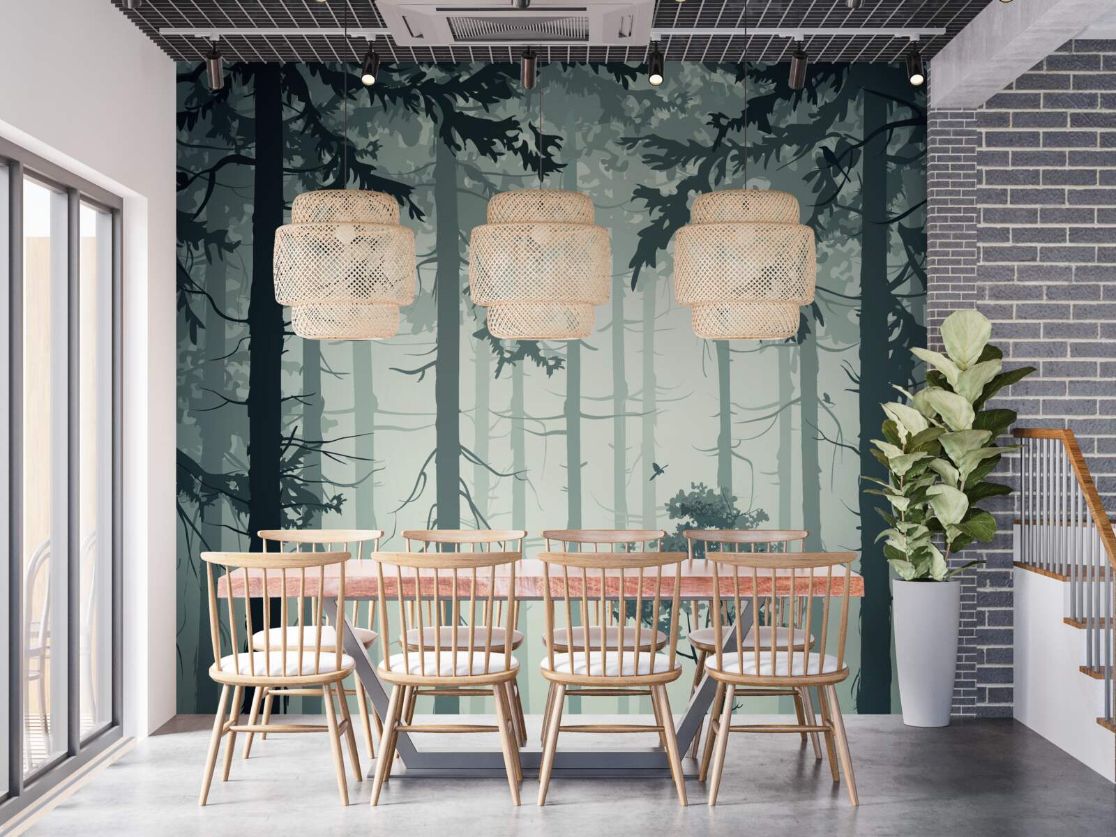 Fotobehang bos gehuld in een mysterieuze mist