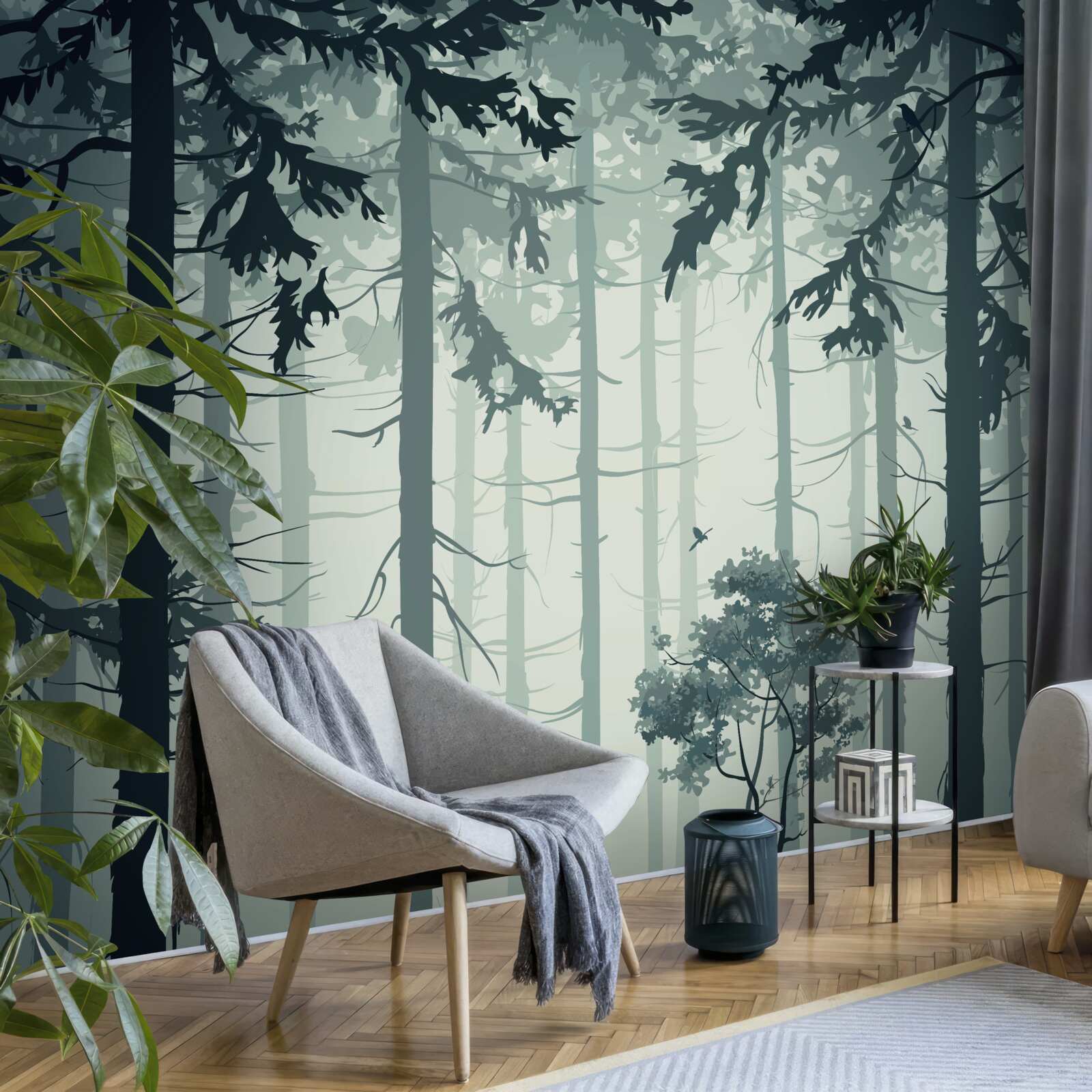 Fotobehang bos gehuld in een mysterieuze mist