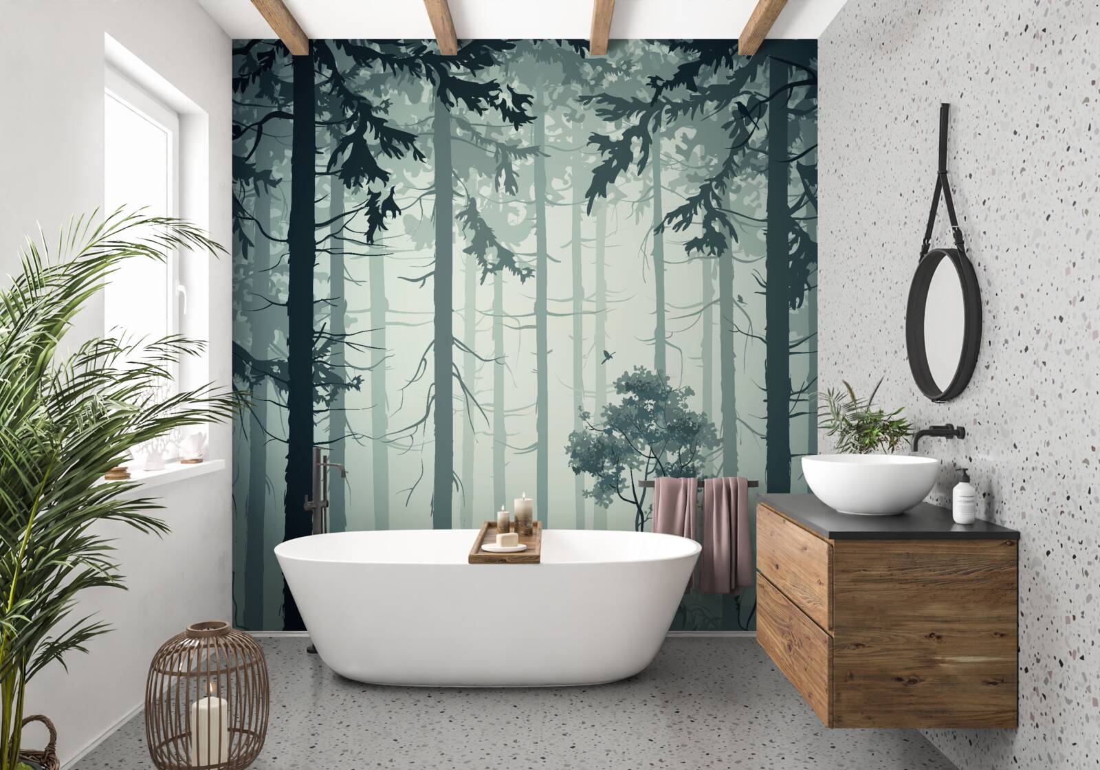 Fotobehang bos gehuld in een mysterieuze mist