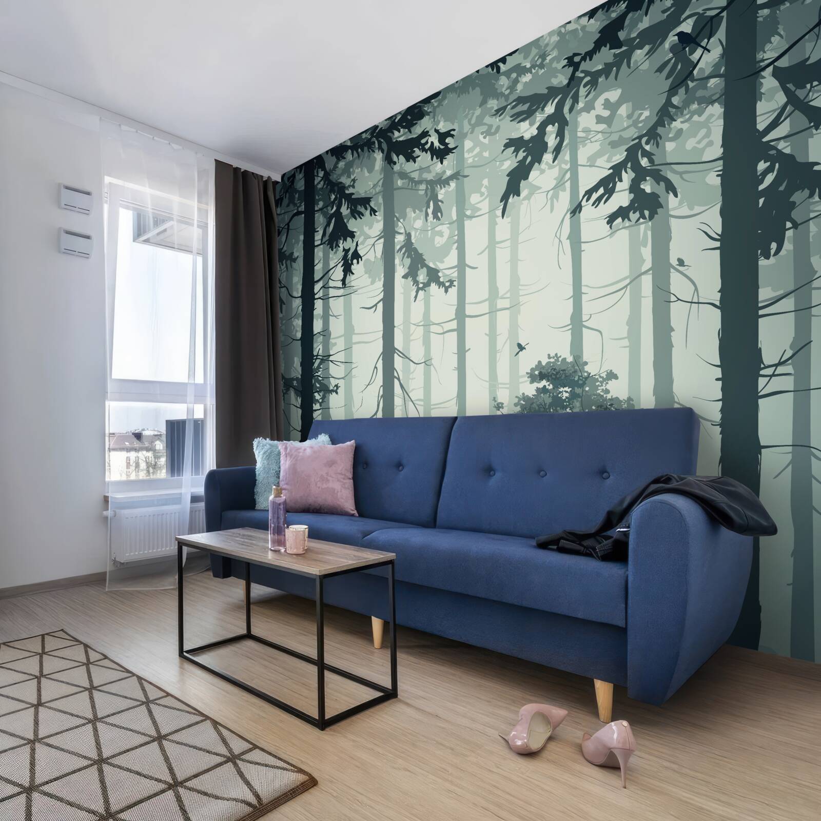 Fotobehang bos gehuld in een mysterieuze mist