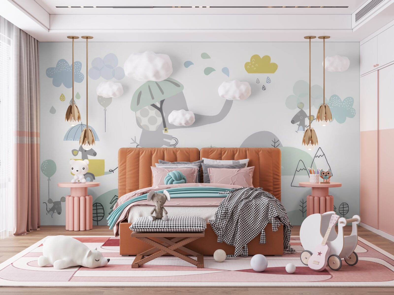 Fotobehang andere dieren en een olifant op een fiets