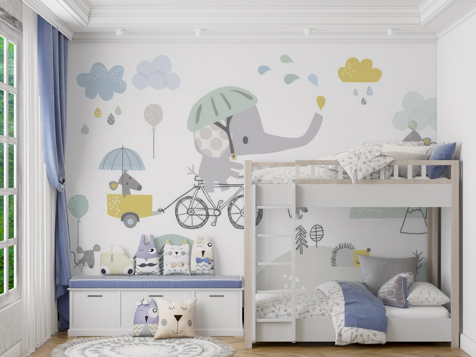 Fotobehang andere dieren en een olifant op een fiets