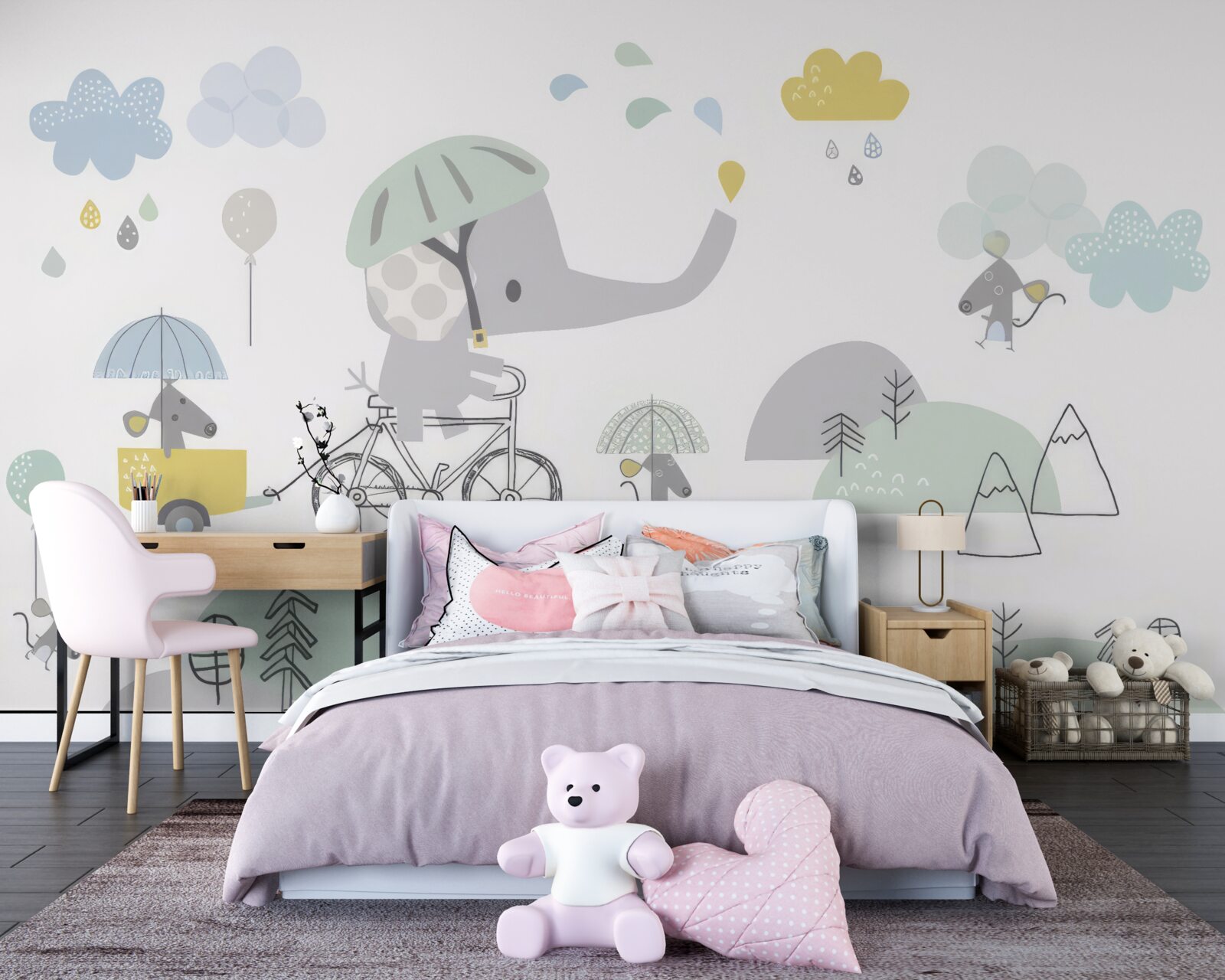 Fotobehang andere dieren en een olifant op een fiets