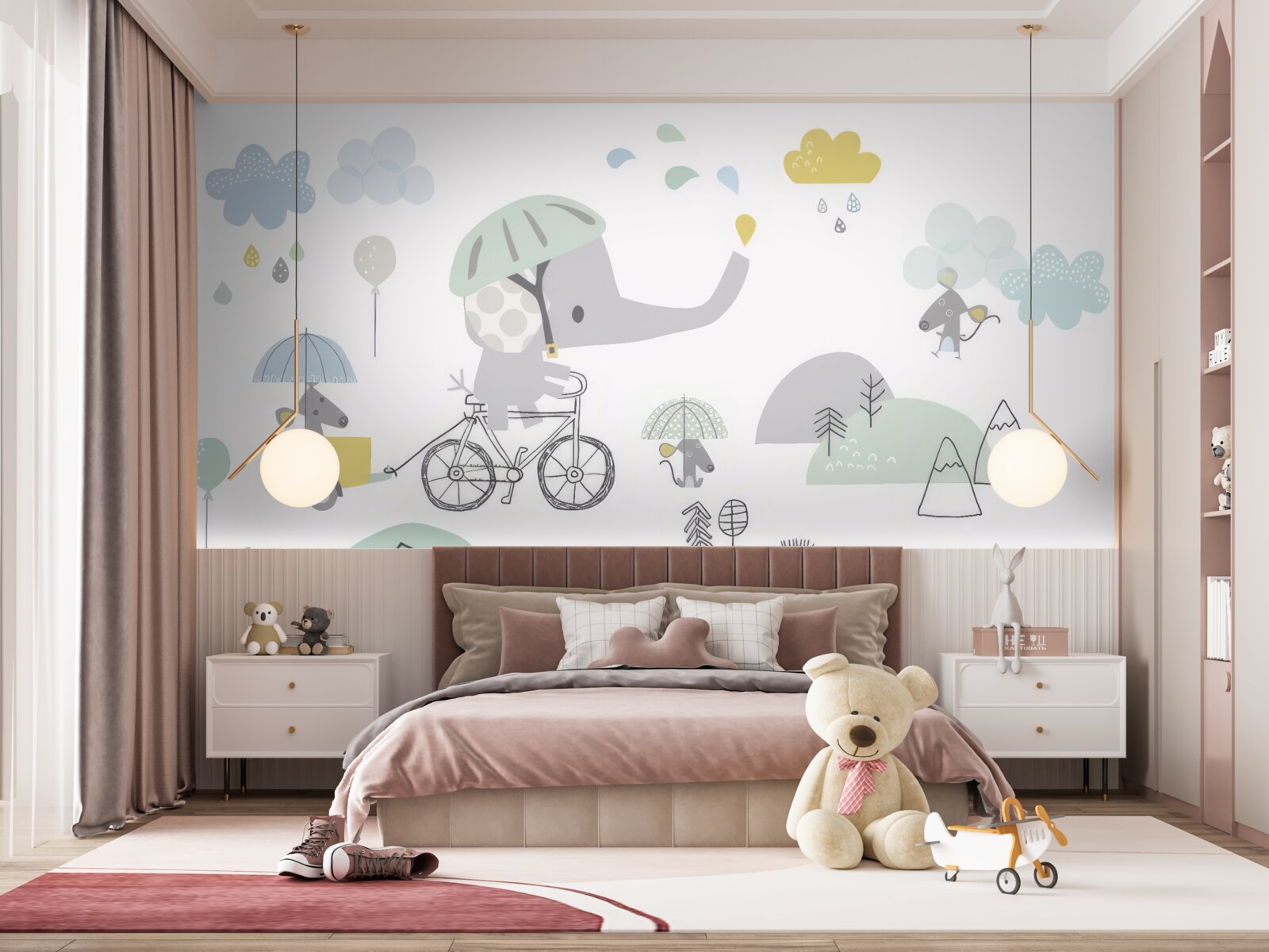 Fotobehang andere dieren en een olifant op een fiets