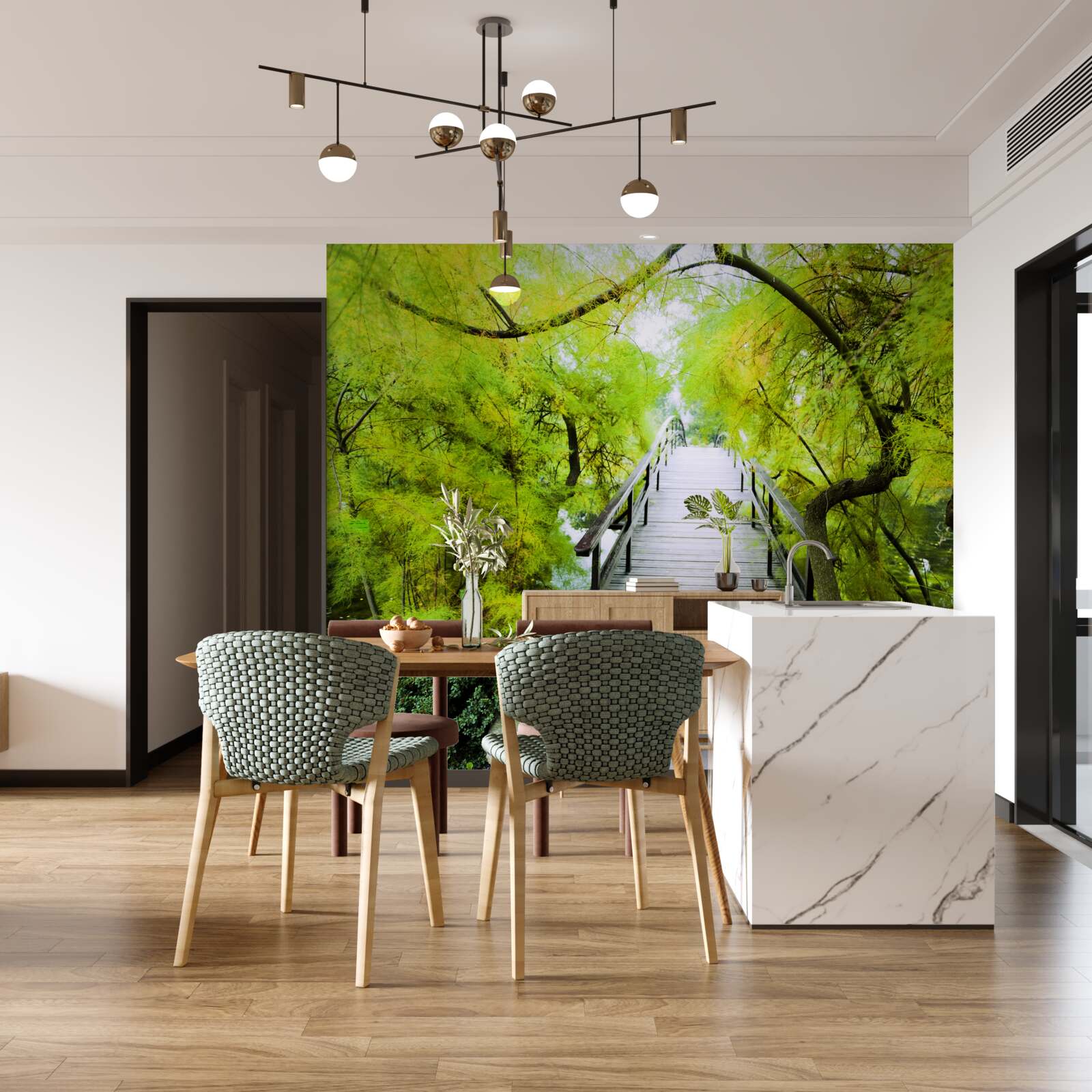 Fotobehang trappen door groene gebieden