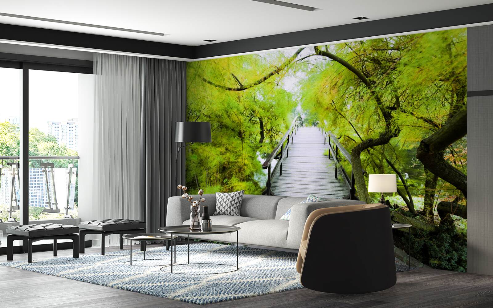 Fotobehang trappen door groene gebieden