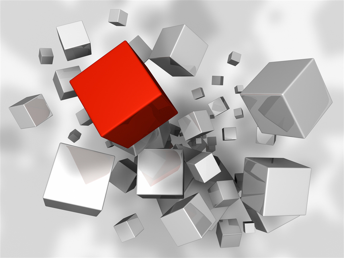 Fotobehang grote witte kubussen en een scharlakenrode kubus