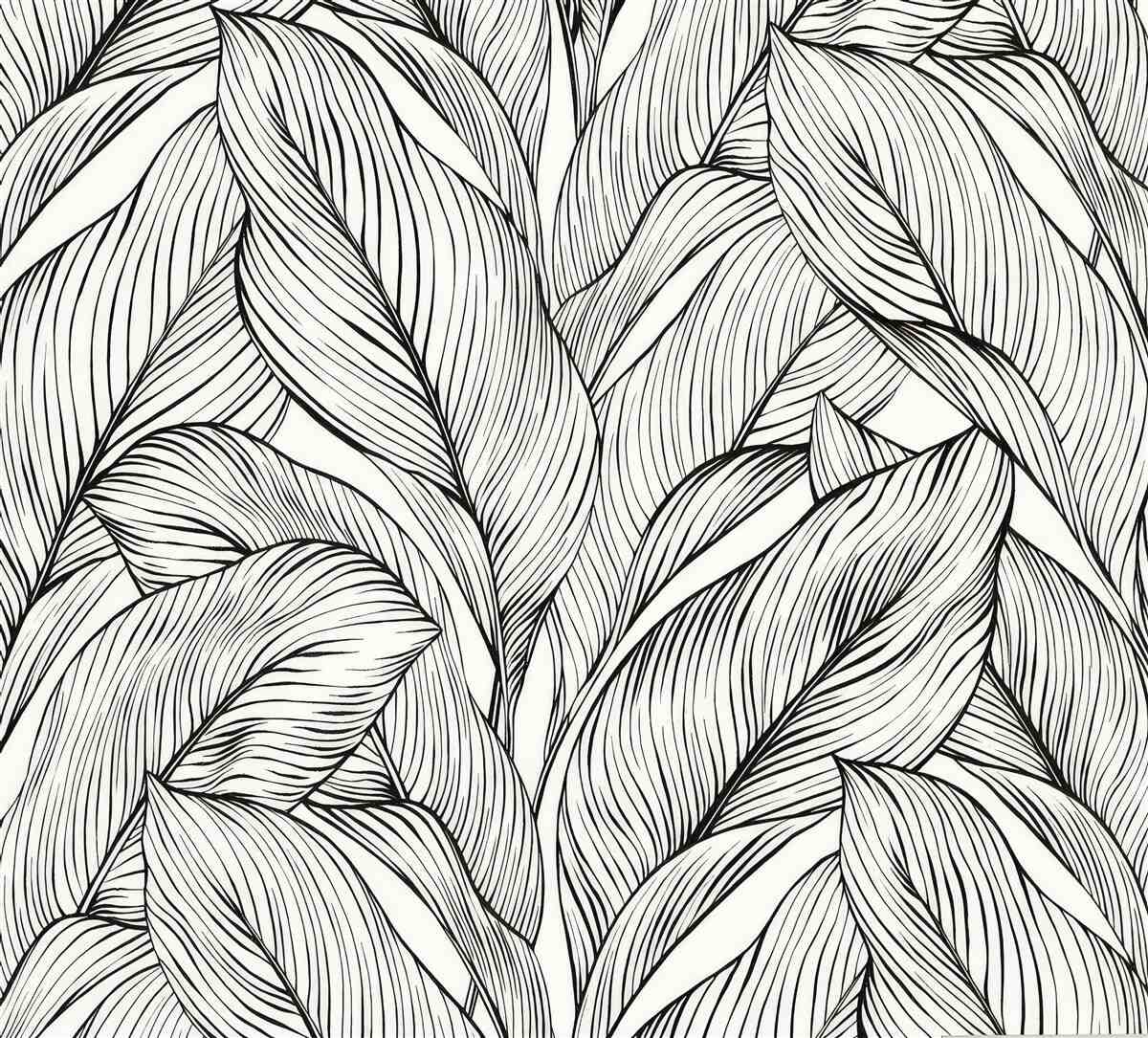 Fotobehang bladeren gemaakt in zwart-wit