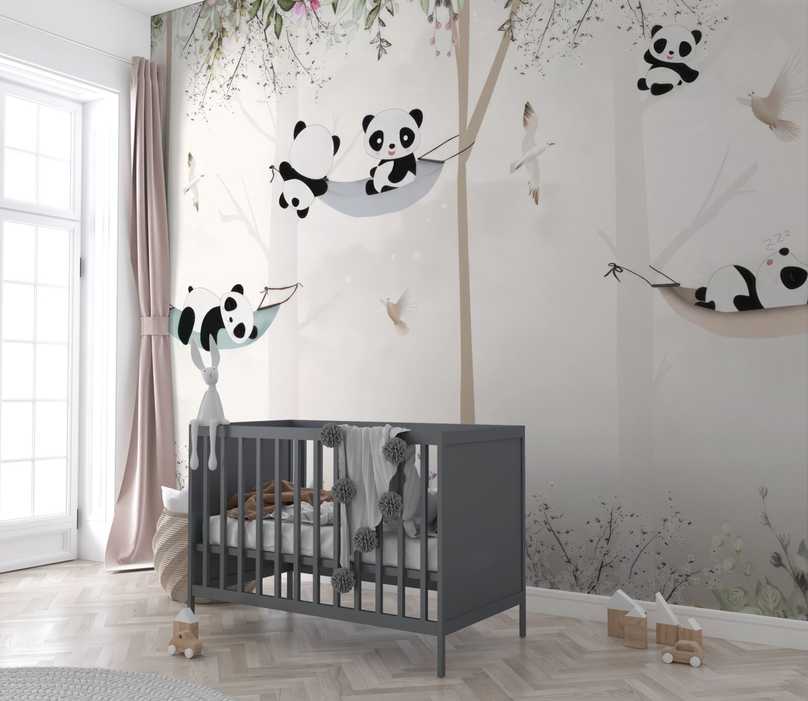 Fotobehang schattige panda's op hangende bedden