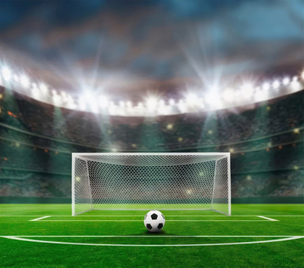 Fotobehang op het veld, naast het doel, ligt de bal