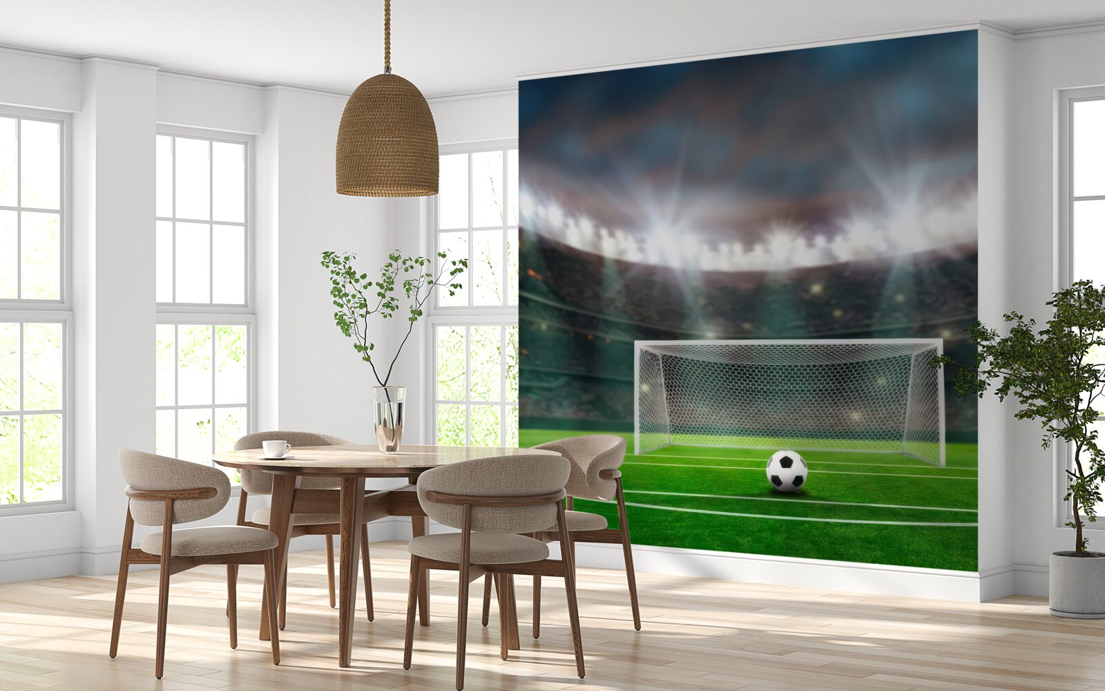 Fotobehang op het veld, naast het doel, ligt de bal